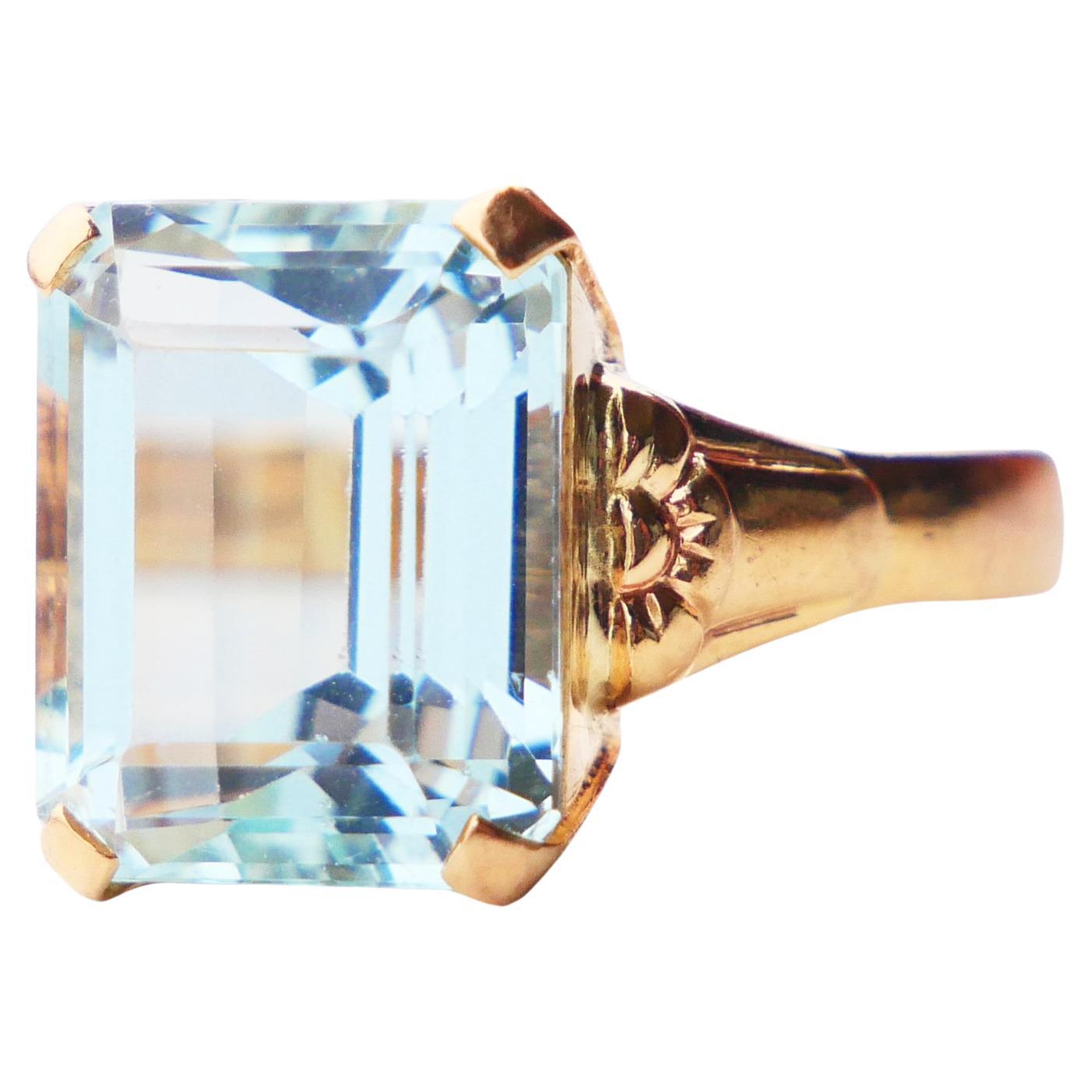 1916 Bague aigue-marine naturelle 8ct or massif 18K Ø8.25 US / 8.6 gr en vente