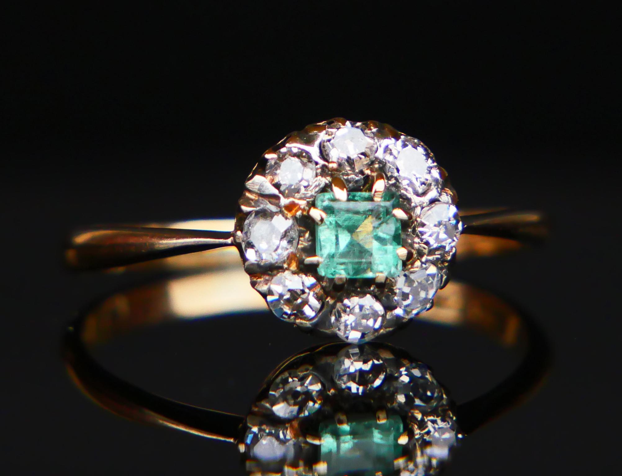 1916 Ring natural Emerald Diamonds solid 18K Gold Ø US7/ 2.2gr For Sale 5