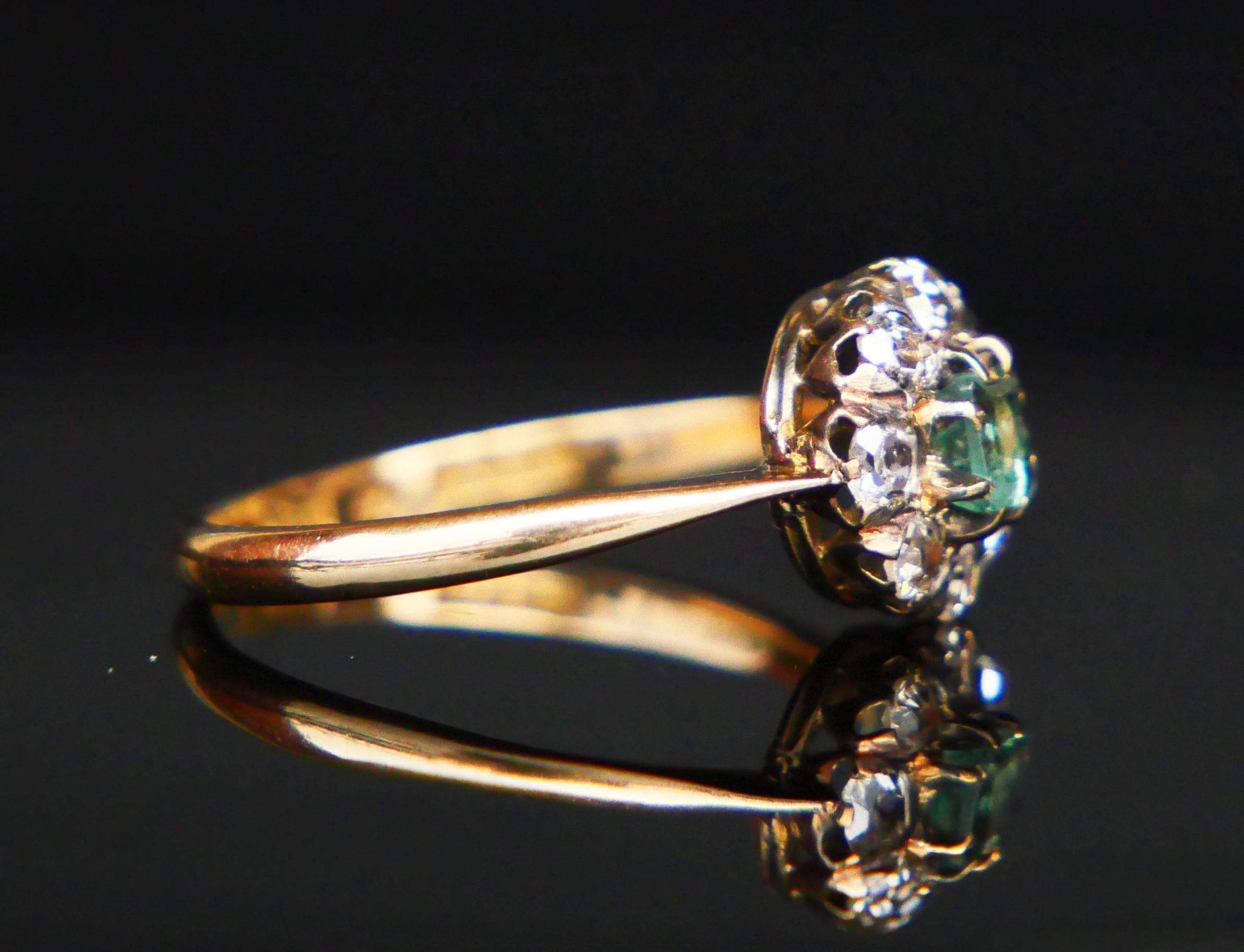 1916 Ring natural Emerald Diamonds solid 18K Gold Ø US7/ 2.2gr For Sale 7