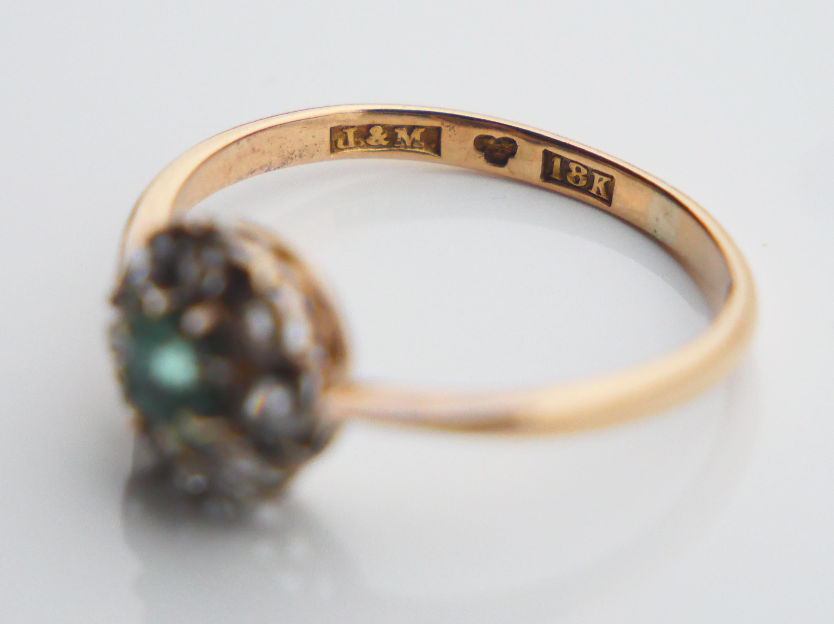1916 Ring natural Emerald Diamonds solid 18K Gold Ø US7/ 2.2gr For Sale 9