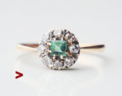 1916 Ring natural Emerald Diamonds solid 18K Gold Ø US7/ 2.2gr
