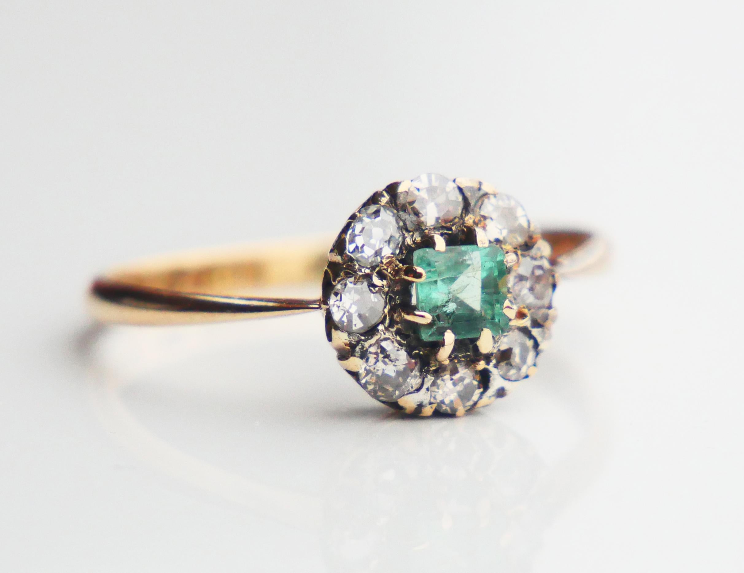 Art Nouveau 1916 Ring natural Emerald Diamonds solid 18K Gold Ø US7/ 2.2gr For Sale