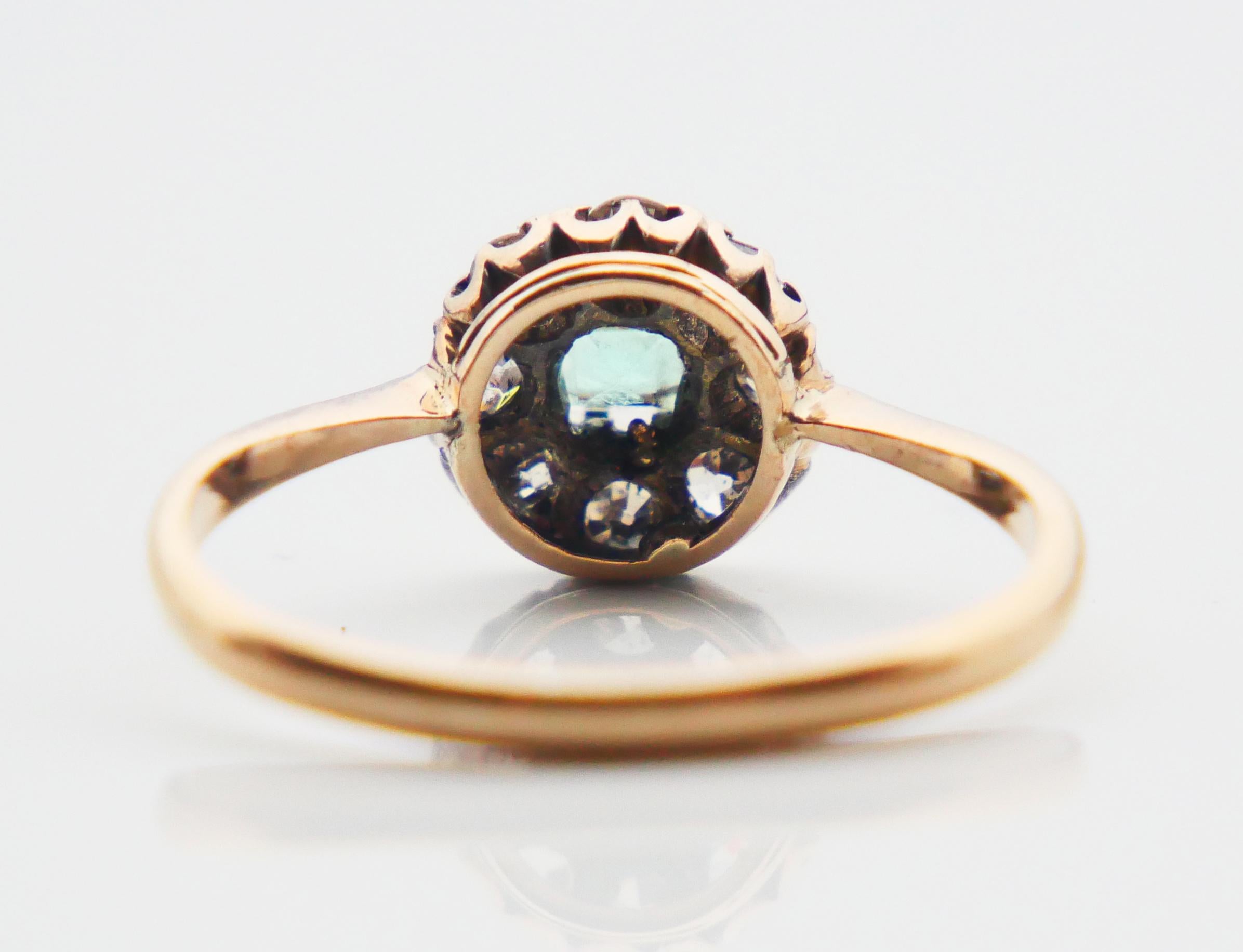 Old European Cut 1916 Ring natural Emerald Diamonds solid 18K Gold Ø US7/ 2.2gr For Sale