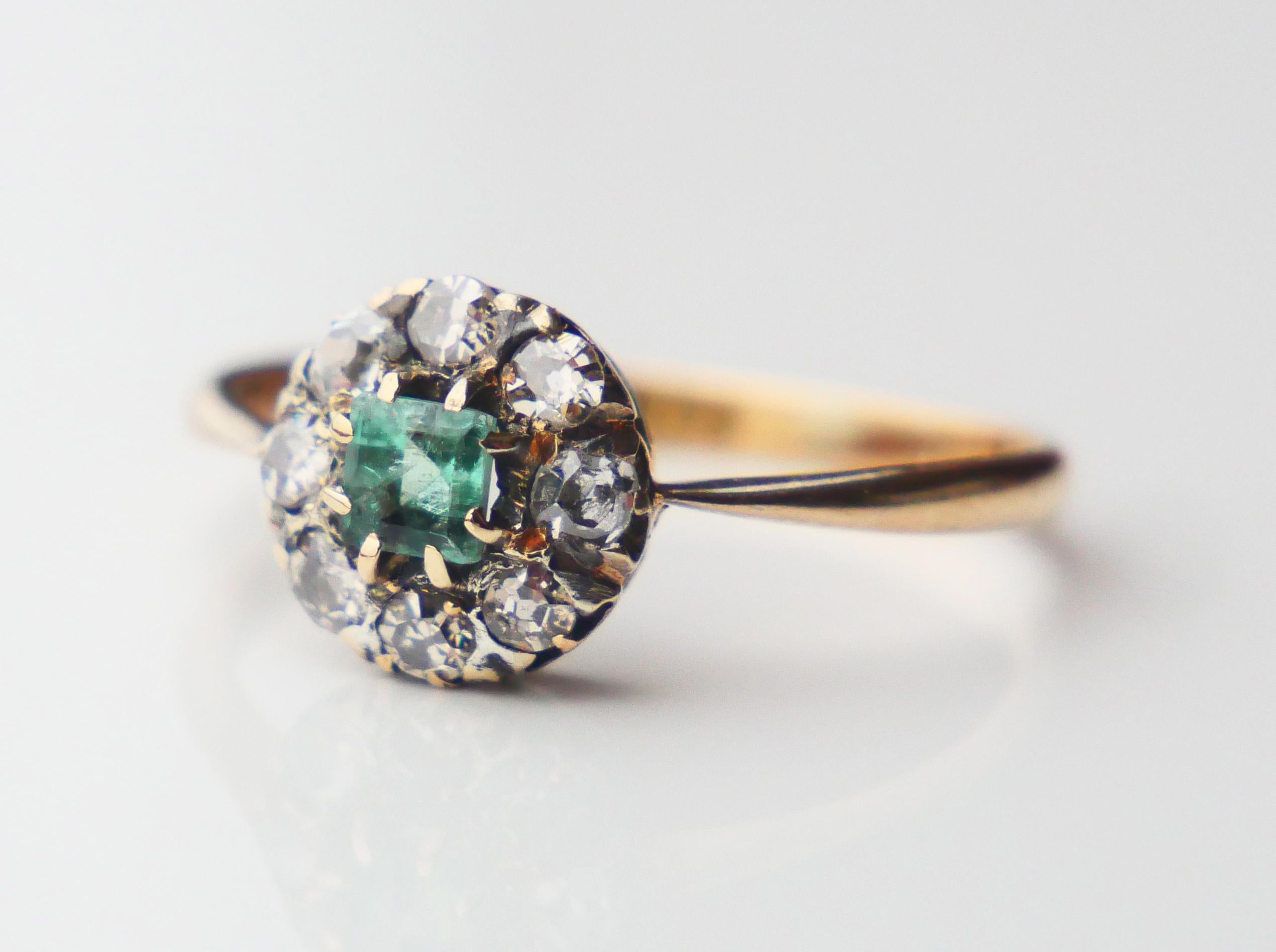 Women's 1916 Ring natural Emerald Diamonds solid 18K Gold Ø US7/ 2.2gr For Sale