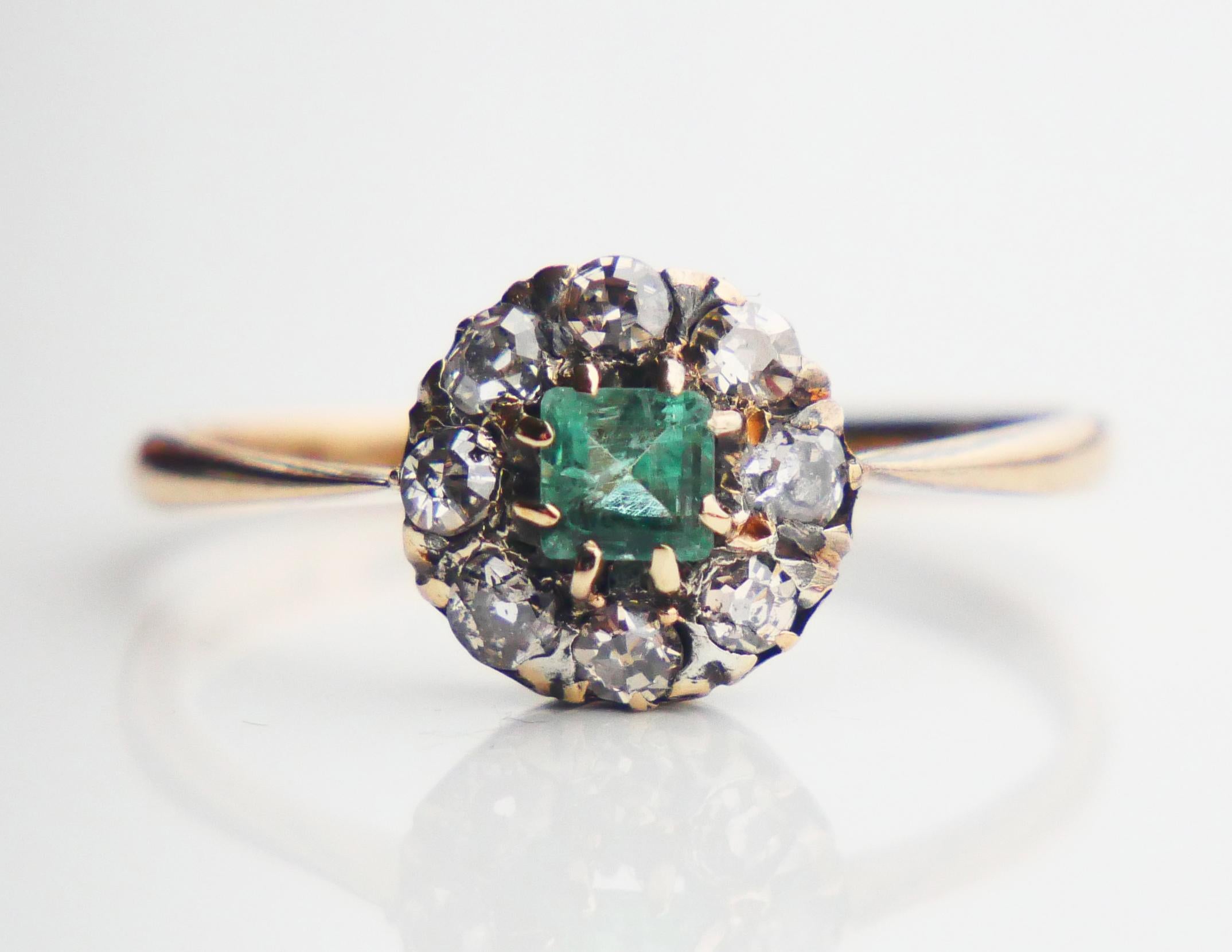 1916 Ring natural Emerald Diamonds solid 18K Gold Ø US7/ 2.2gr For Sale 1