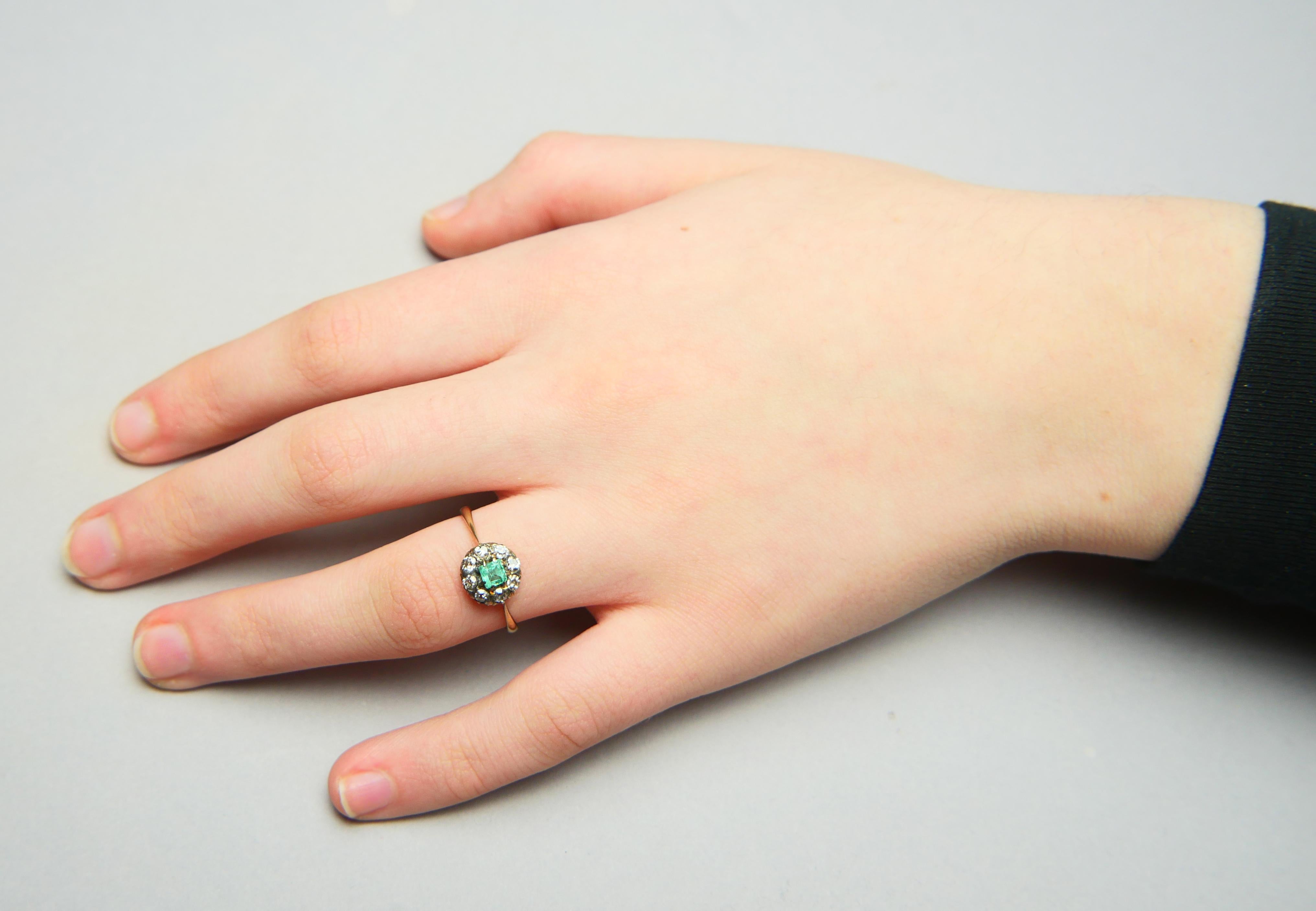 1916 Ring natural Emerald Diamonds solid 18K Gold Ø US7/ 2.2gr For Sale 3