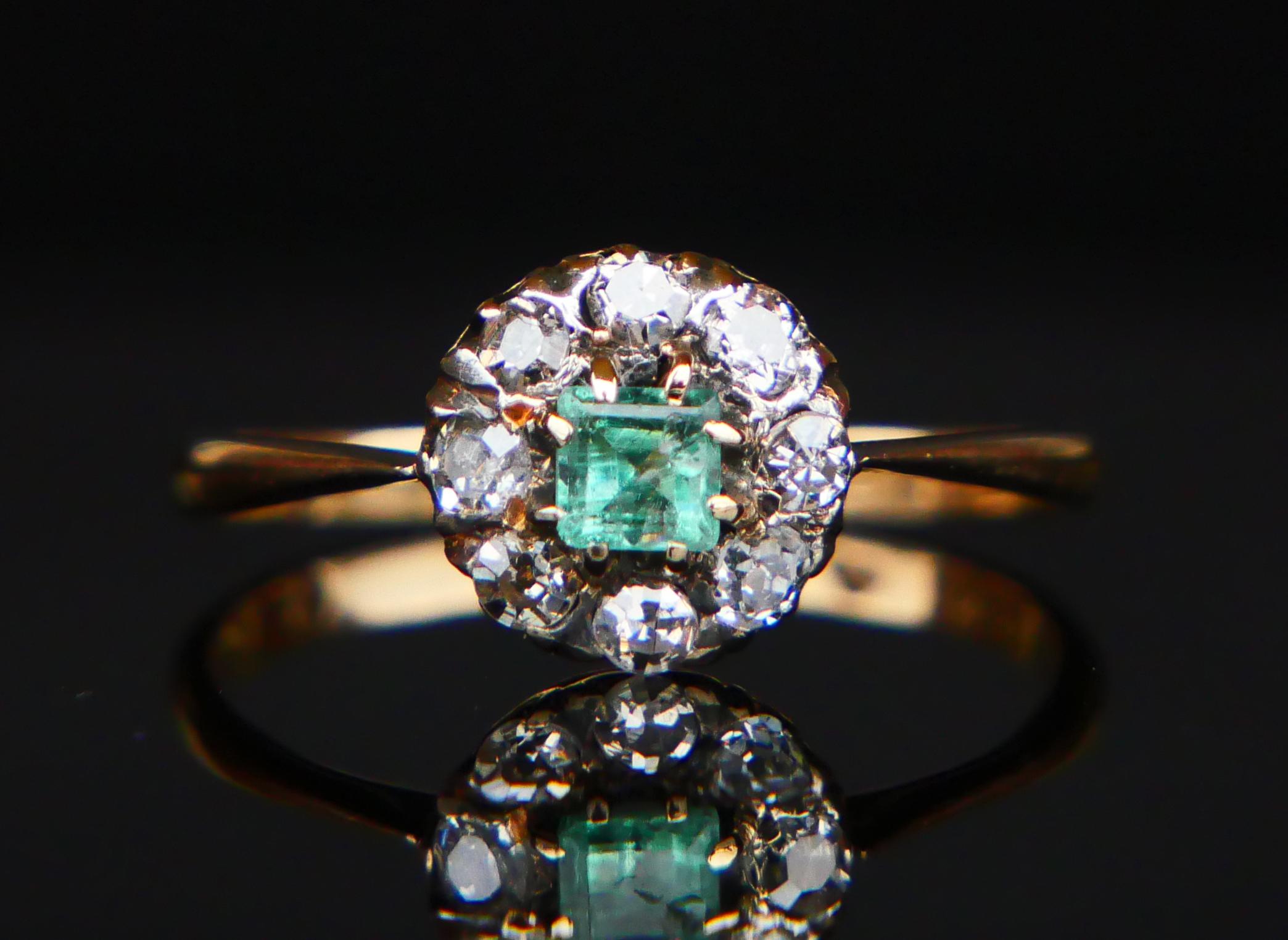 1916 Ring natural Emerald Diamonds solid 18K Gold Ø US7/ 2.2gr For Sale 4