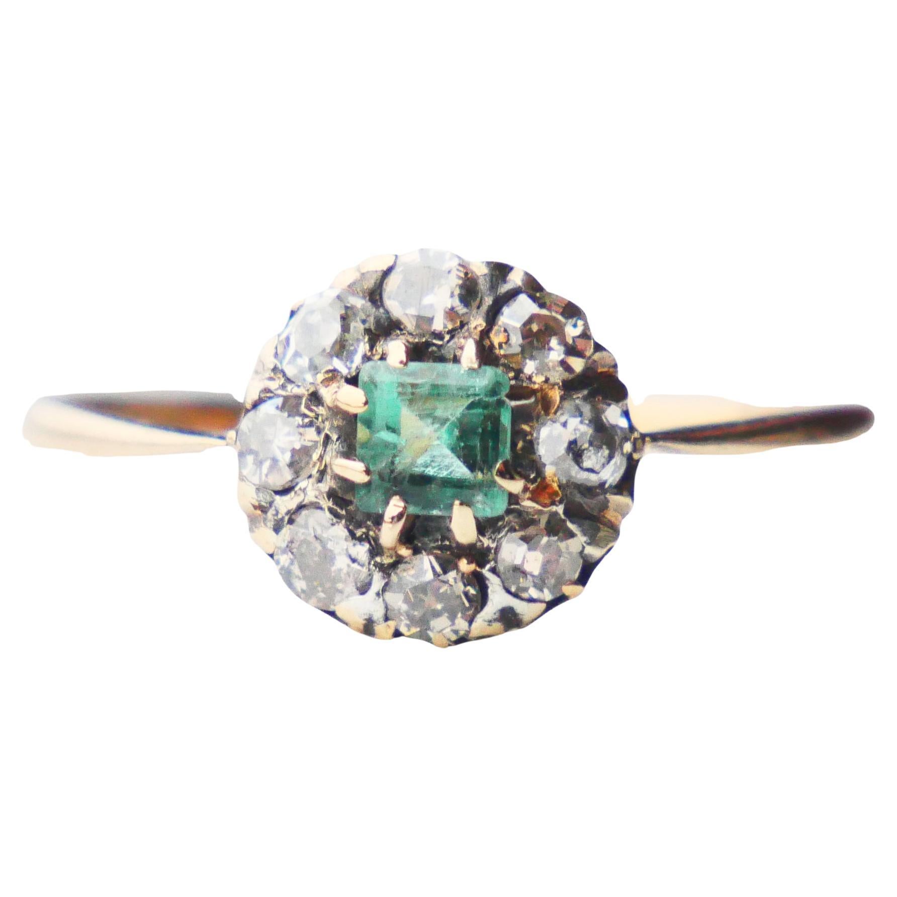 1916 Anillo Esmeralda natural Diamantes macizo Oro 18K Ø US7/ 2.2gr