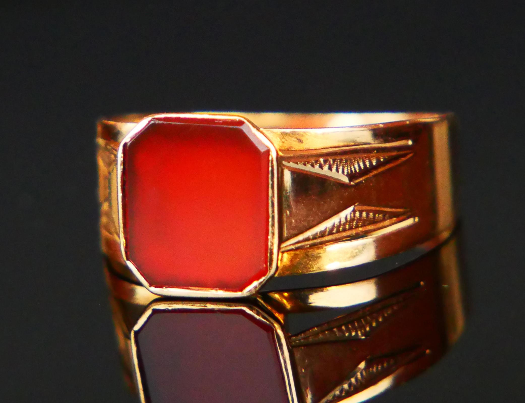 Anello Signet 1916 2,75 ct. corniola naturale in oro massiccio 18 carati Ø 7 US / 2,2 gr in vendita 9