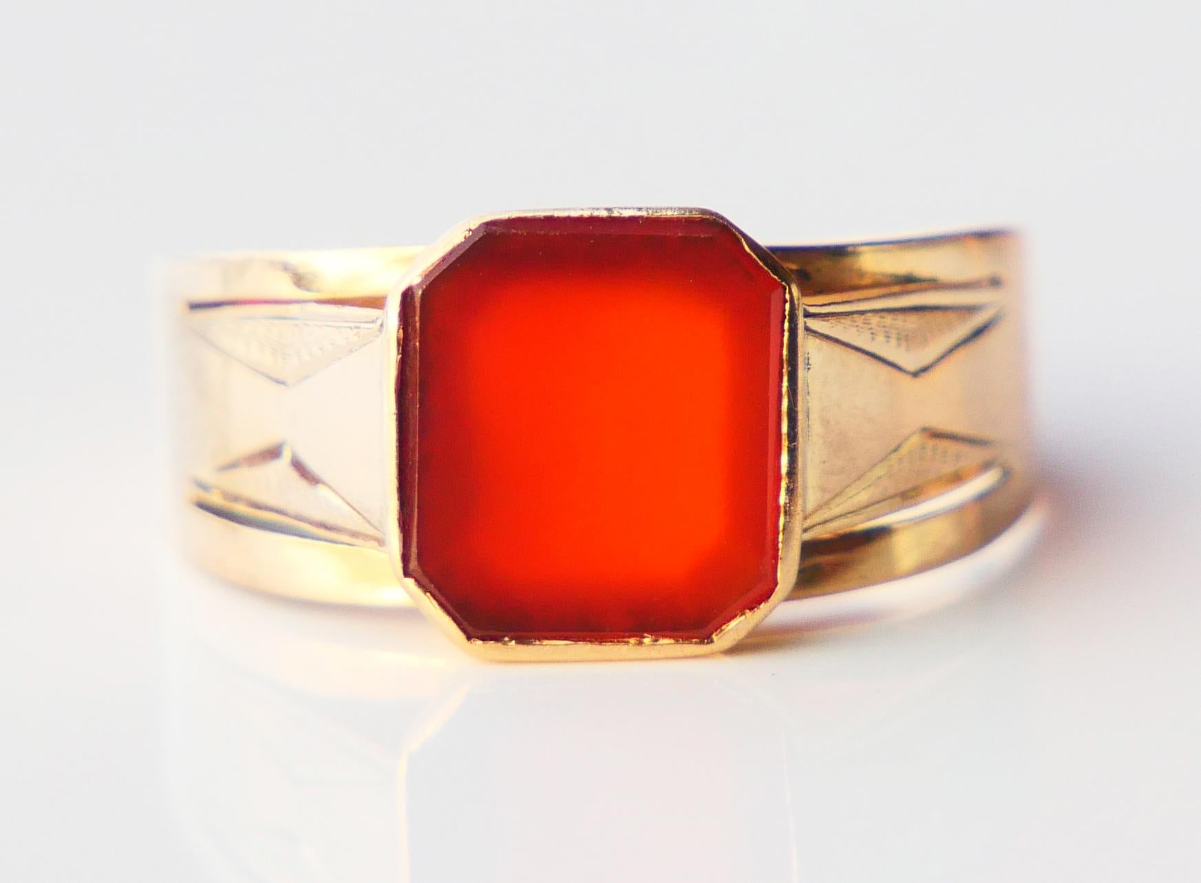 Rétro Anello Signet 1916 2,75 ct. corniola naturale in oro massiccio 18 carati Ø 7 US / 2,2 gr in vendita