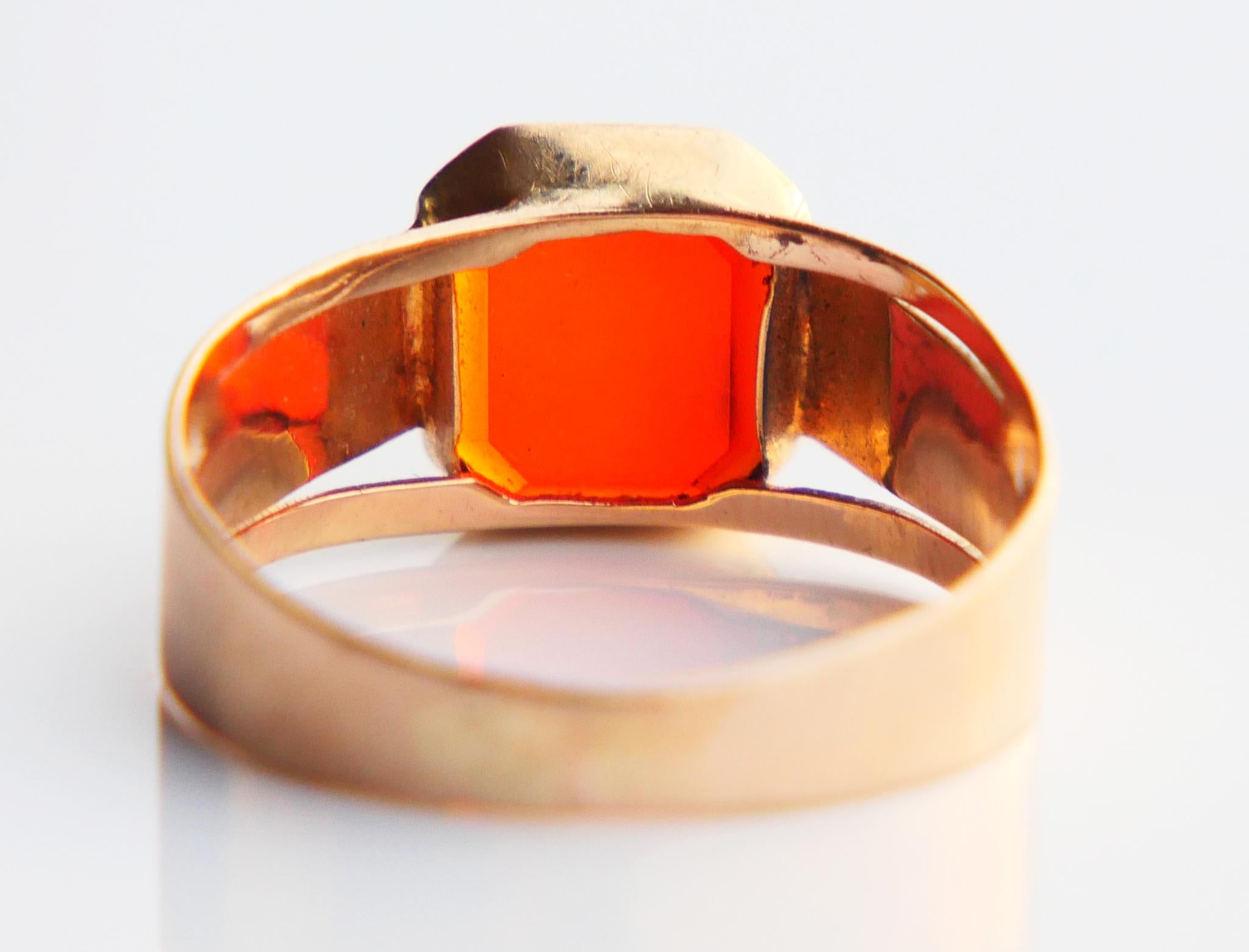 Quadrato Anello Signet 1916 2,75 ct. corniola naturale in oro massiccio 18 carati Ø 7 US / 2,2 gr in vendita