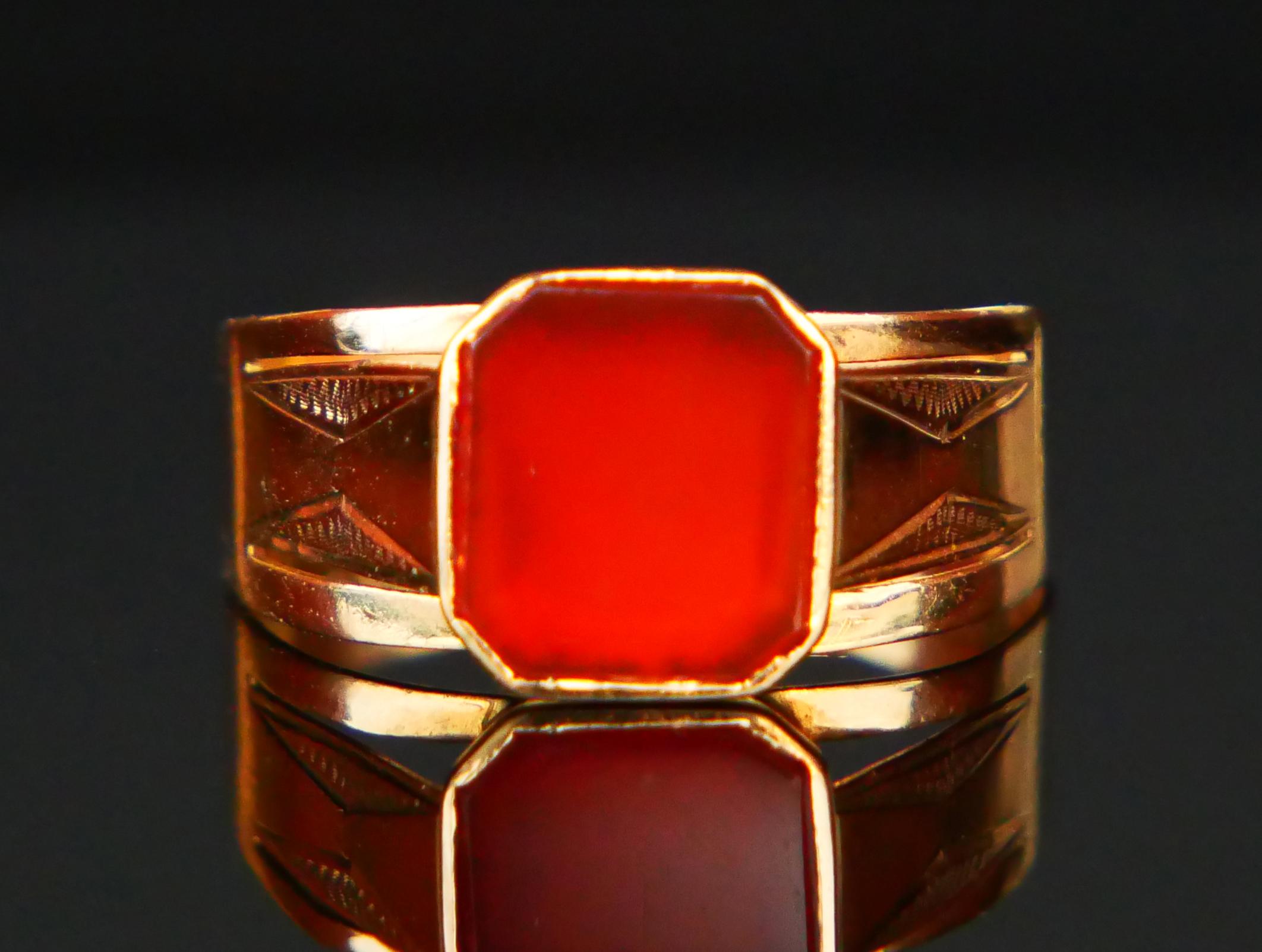 Anello Signet 1916 2,75 ct. corniola naturale in oro massiccio 18 carati Ø 7 US / 2,2 gr in vendita 5