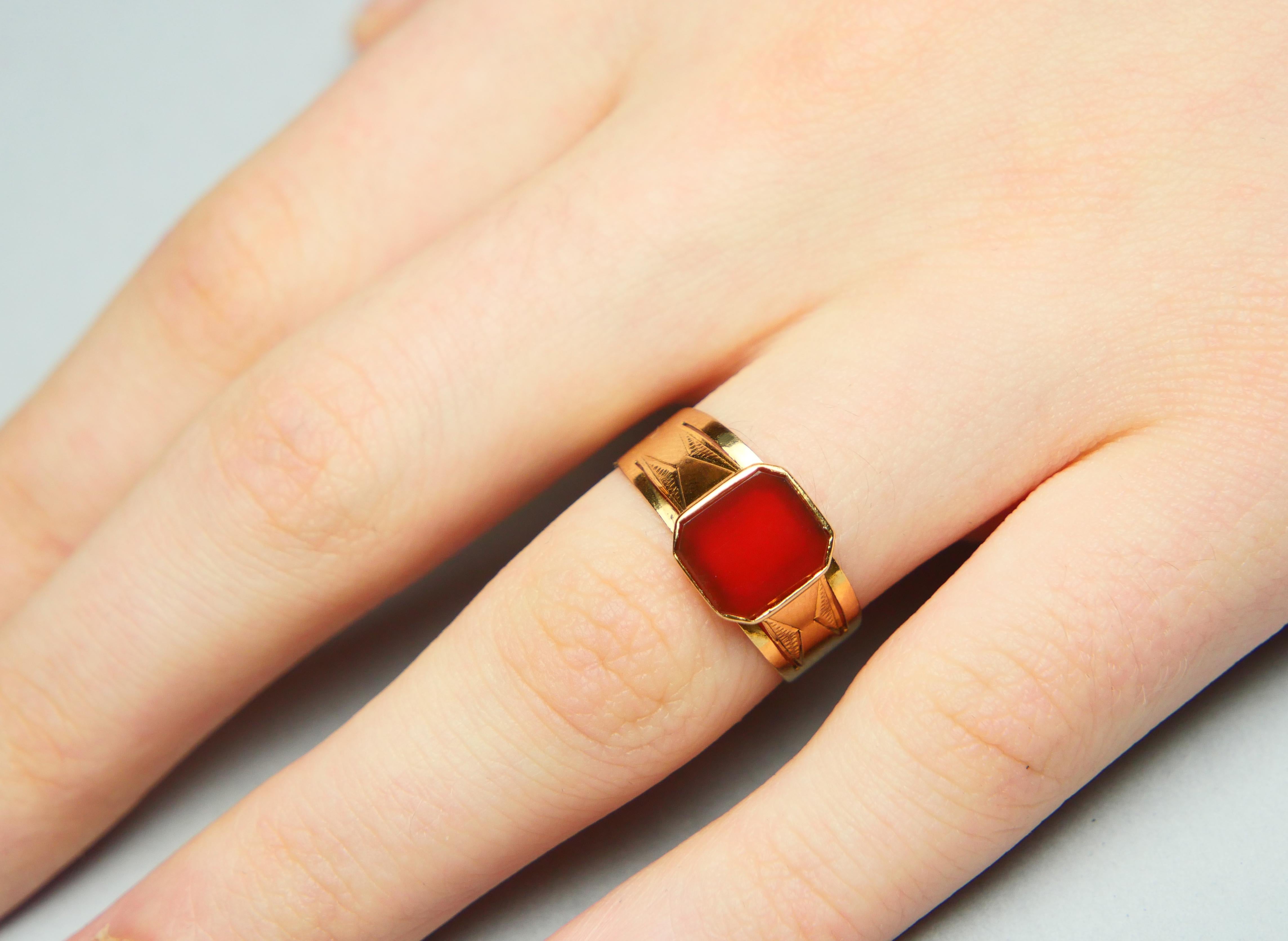 Anello Signet 1916 2,75 ct. corniola naturale in oro massiccio 18 carati Ø 7 US / 2,2 gr in vendita 2