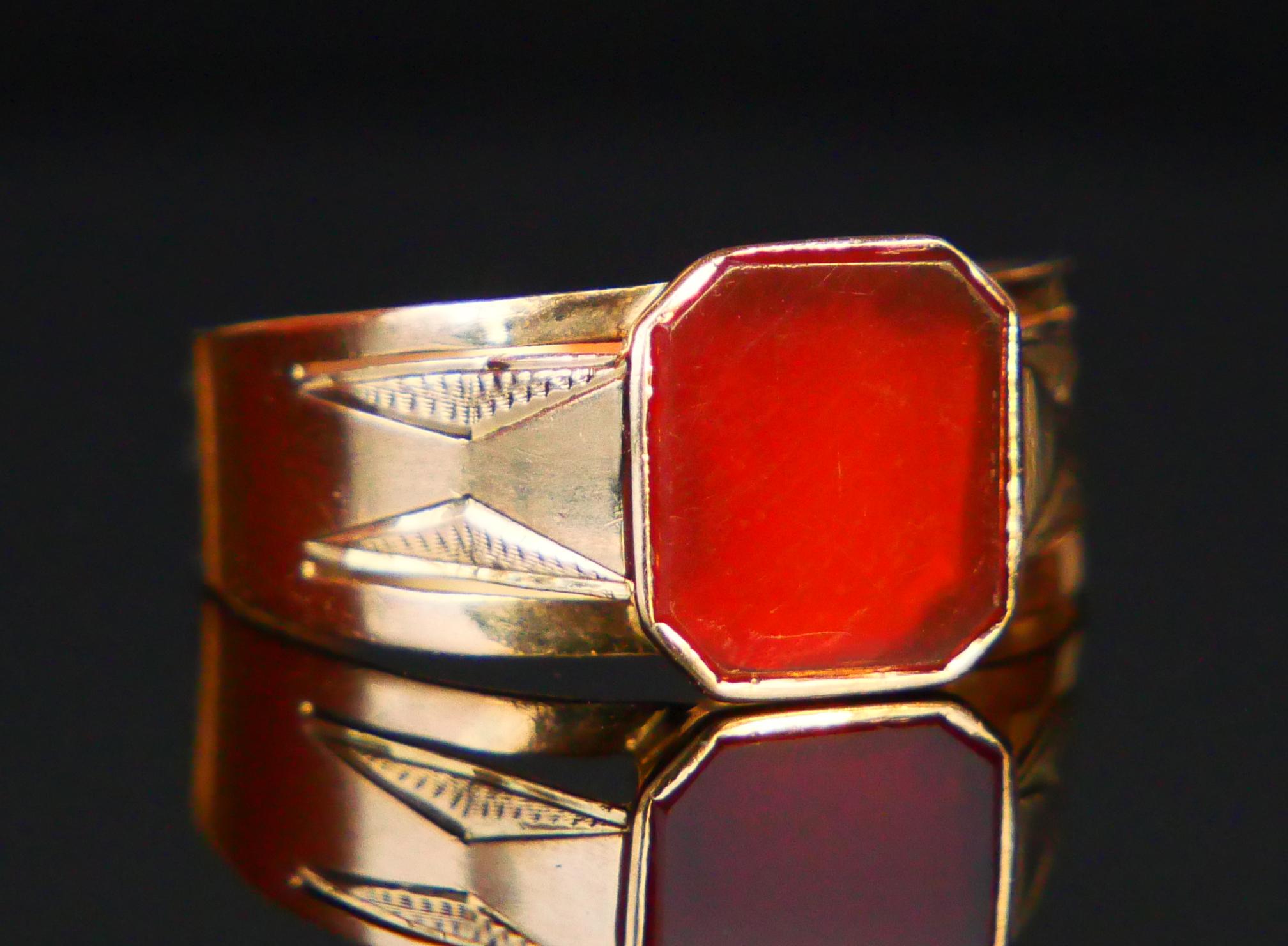 Anello Signet 1916 2,75 ct. corniola naturale in oro massiccio 18 carati Ø 7 US / 2,2 gr in vendita 6