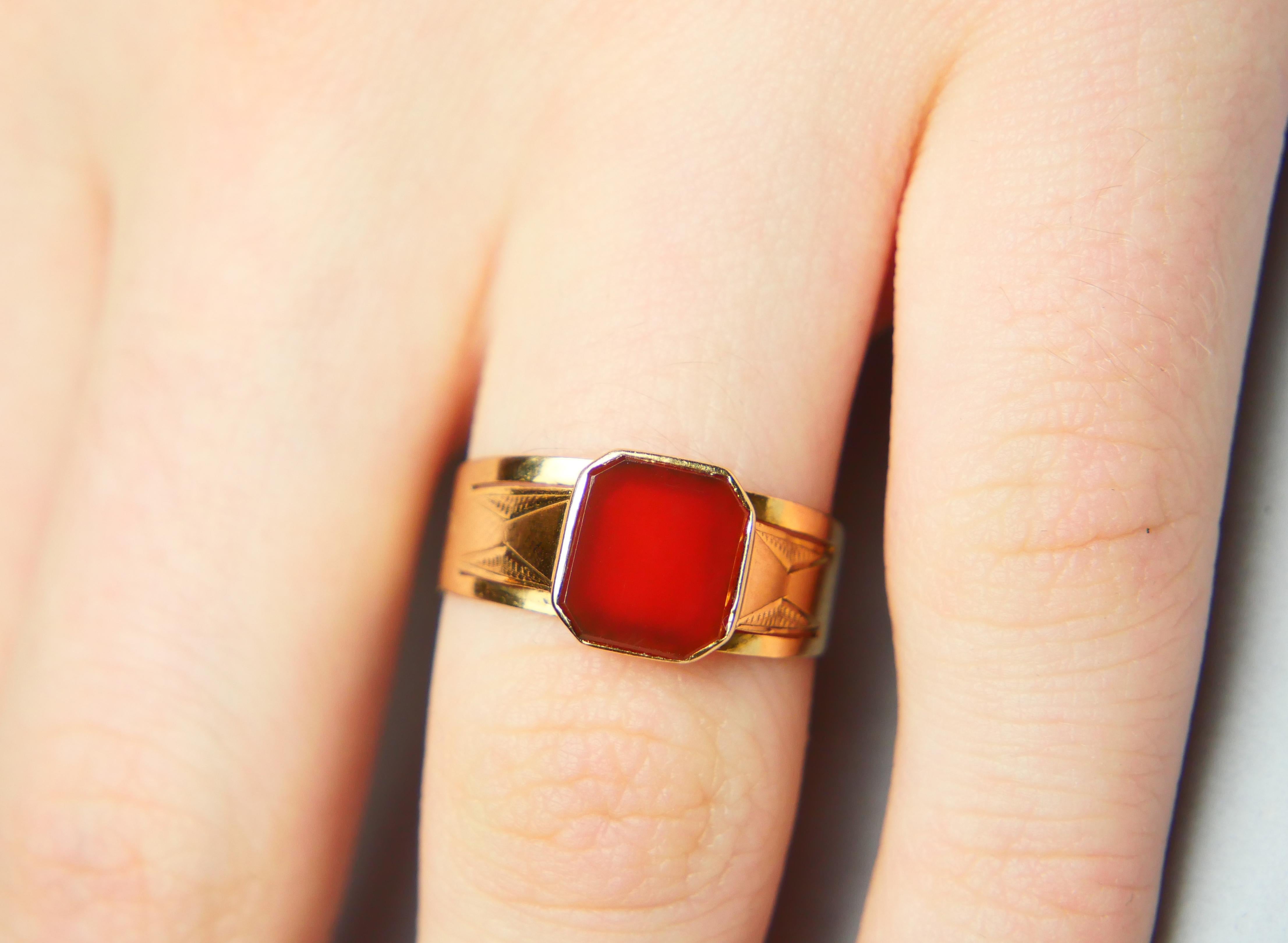 Anello Signet 1916 2,75 ct. corniola naturale in oro massiccio 18 carati Ø 7 US / 2,2 gr in vendita 4