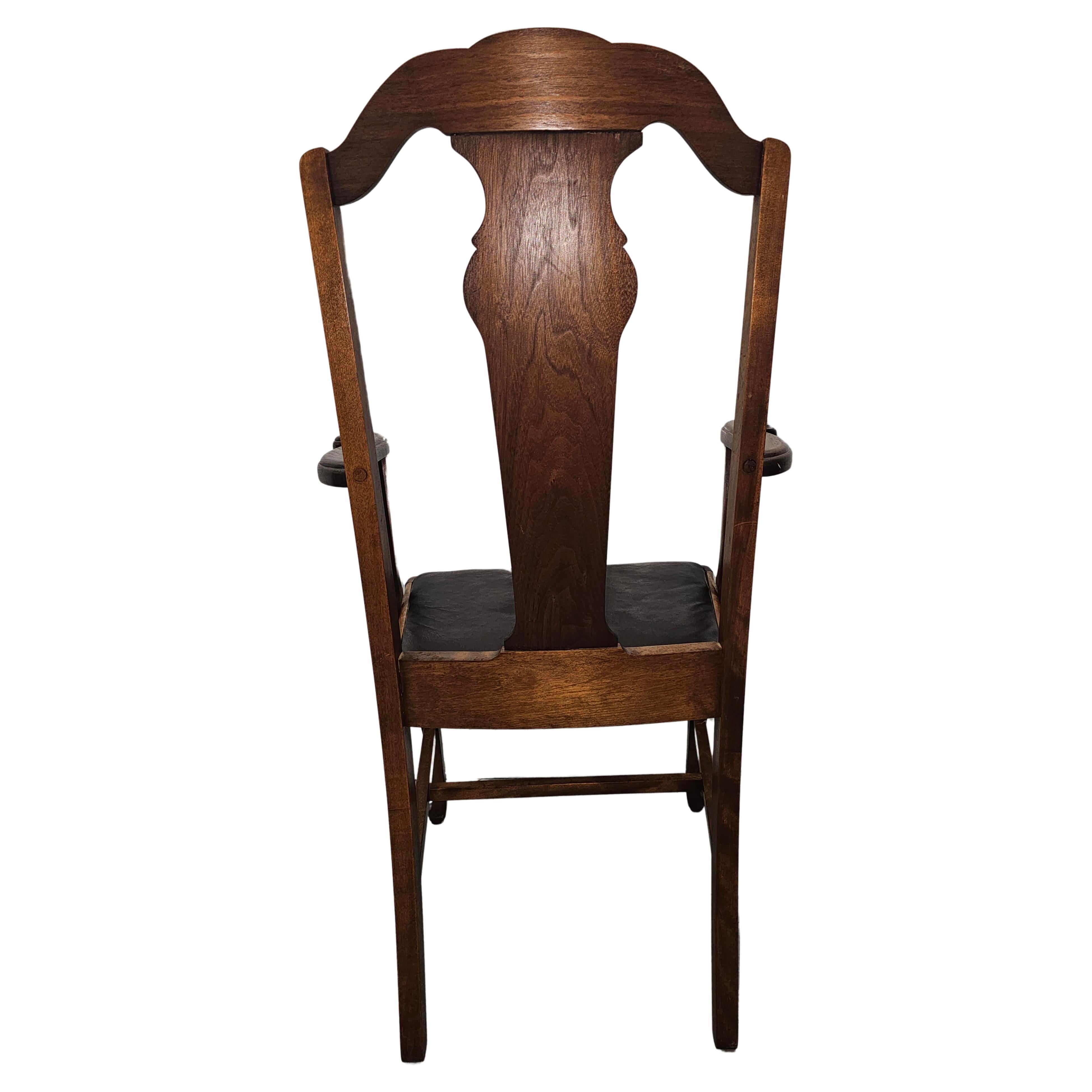Stained 1916 Sikes Furniture Walnut & Leather Upholstered Seat Armchair For Sale