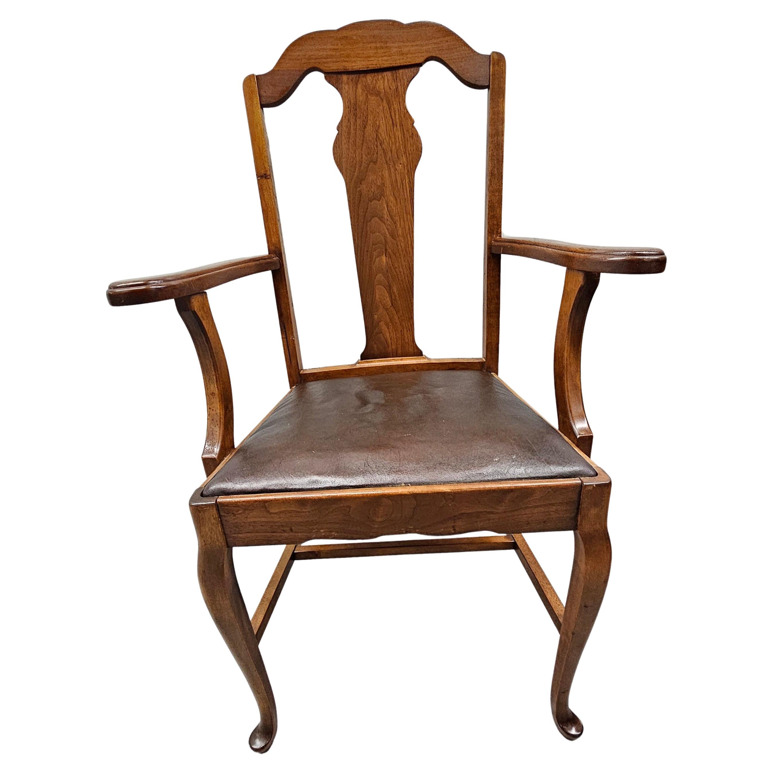 1916 Sikes Furniture Walnut & Leather Upholstered Seat Armchair In Good Condition For Sale In Germantown, MD
