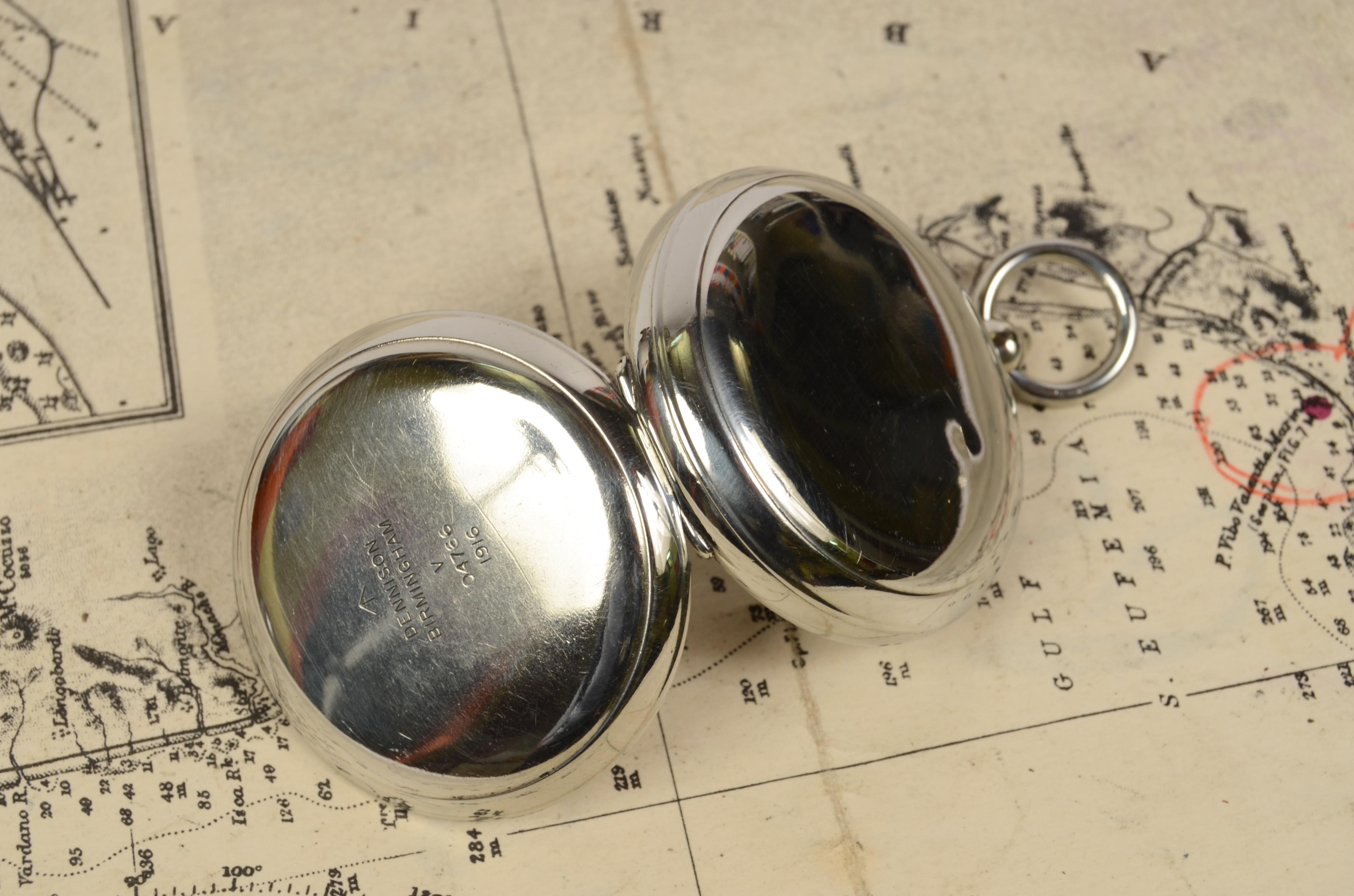 Early 20th Century 1916s Chromed Brass Pocket Compass by British Aviation Officers Signed Dennison