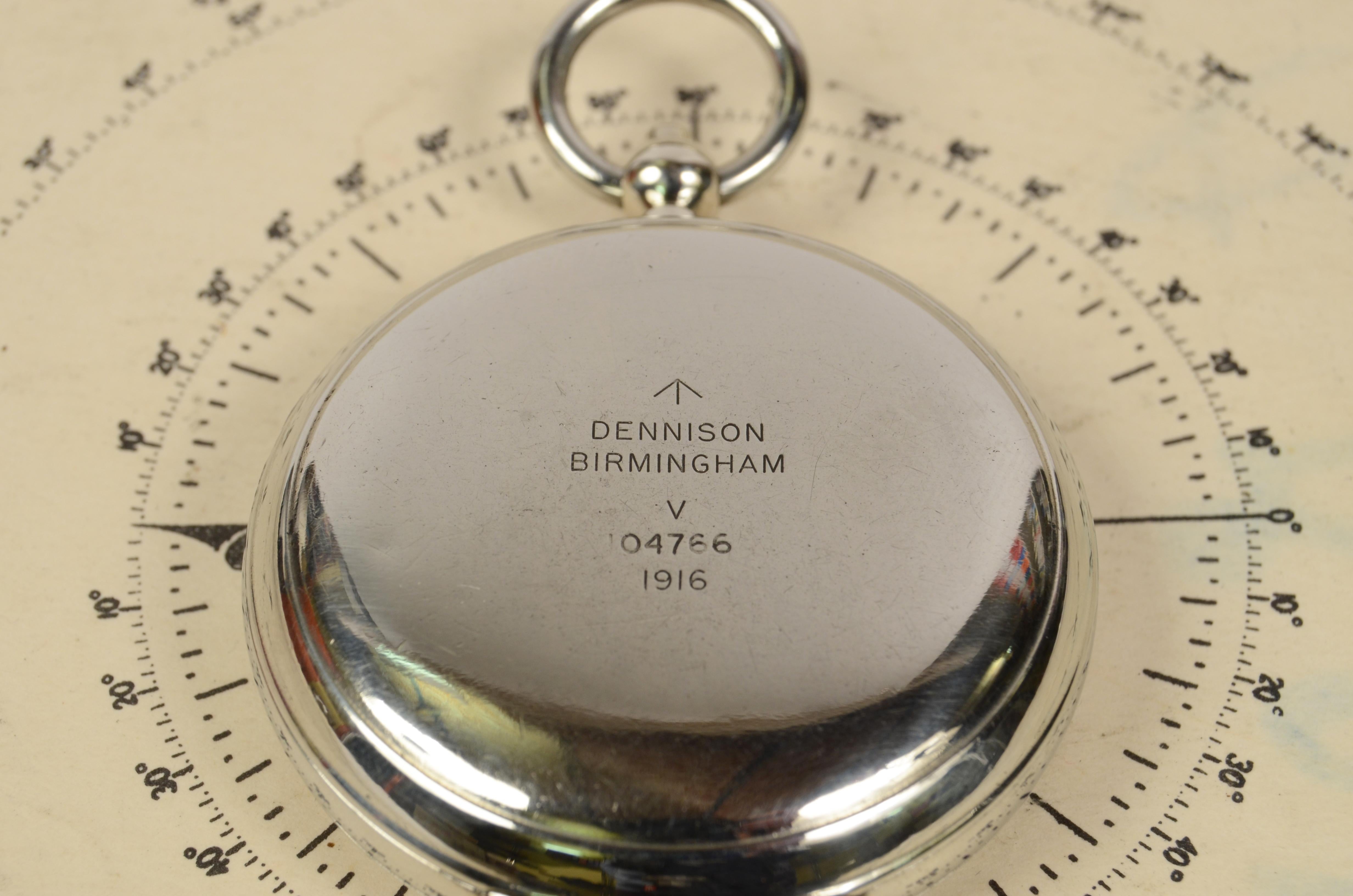 1916s Chromed Brass Pocket Compass by British Aviation Officers Signed Dennison 4