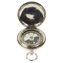 Antique 1916s Chromed Brass Pocket Compass by British Aviation Officers Signed Dennison