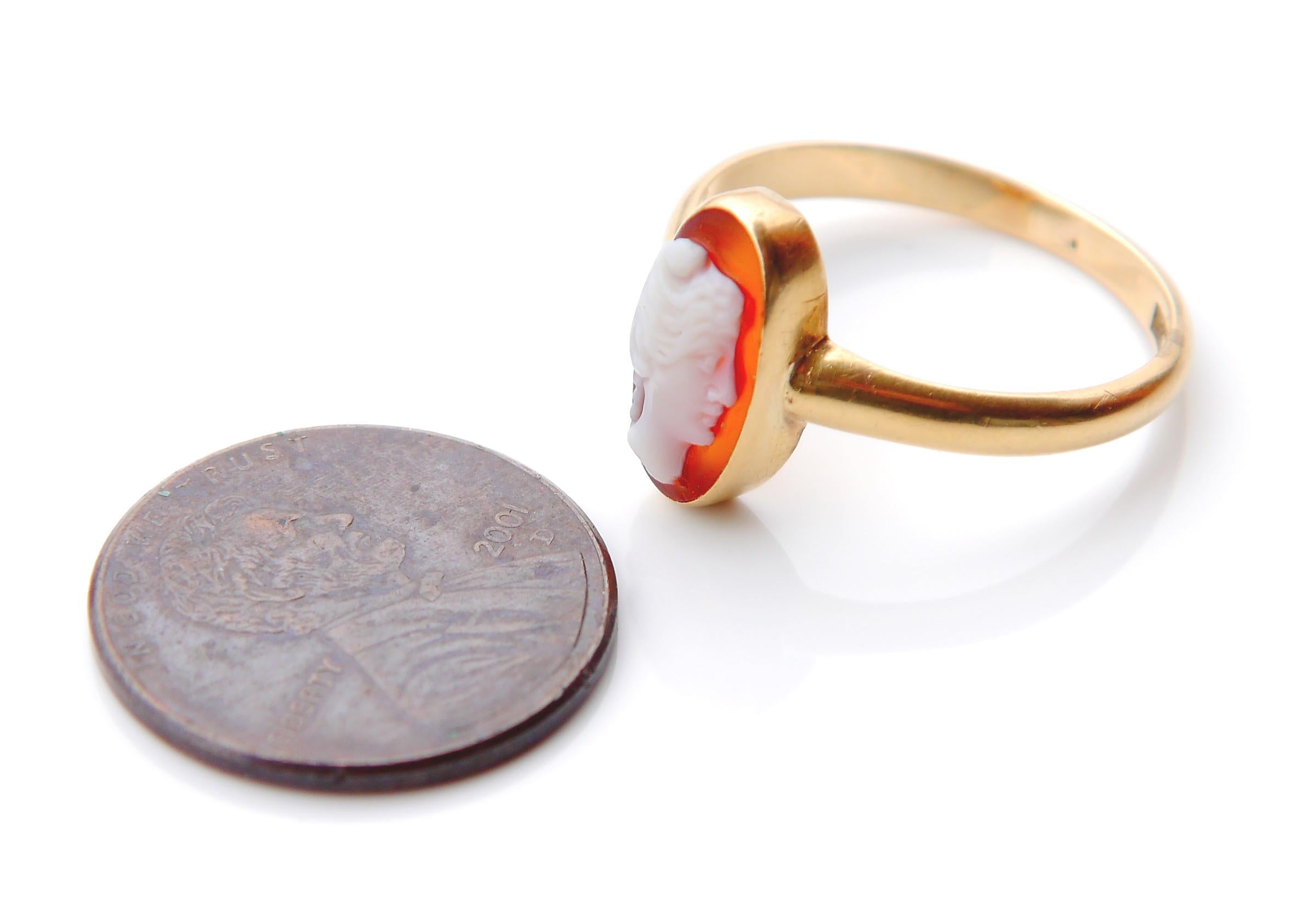 1917 Antique Signet Carnelian Stone Cameo solid Ring 18K Gold ØUS 7.75 / 2.8gr For Sale 5