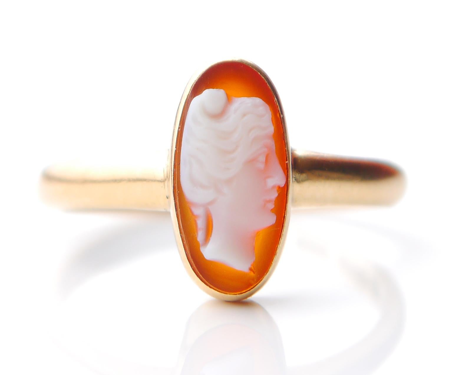 1917 Antique Signet Carnelian Stone Cameo solid Ring 18K Gold ØUS 7.75 / 2.8gr For Sale 2