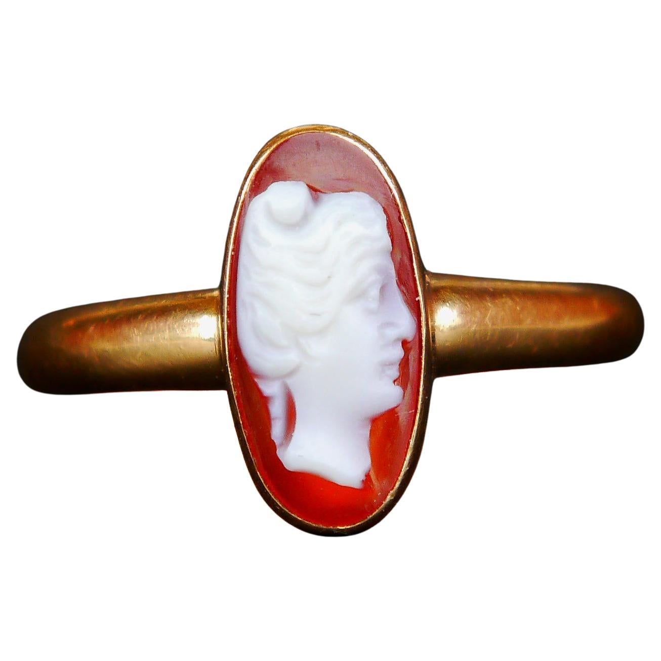 1917 Antique Signet Carnelian Stone Cameo solid Ring 18K Gold ØUS 7.75 / 2.8gr