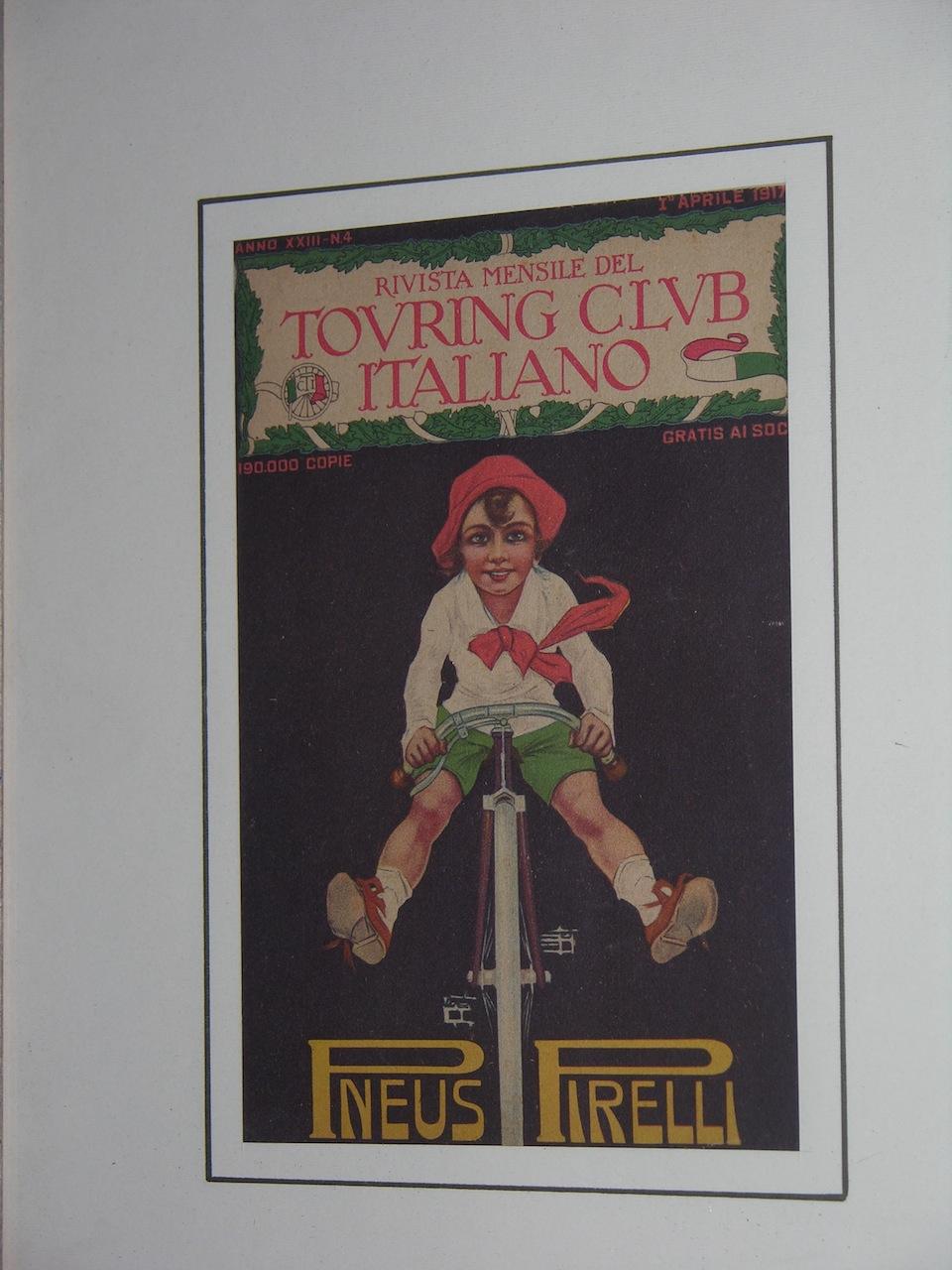 Italian 1917 Art Deco Print Advertisement in Color for Pirelli Tires: Child on Bike