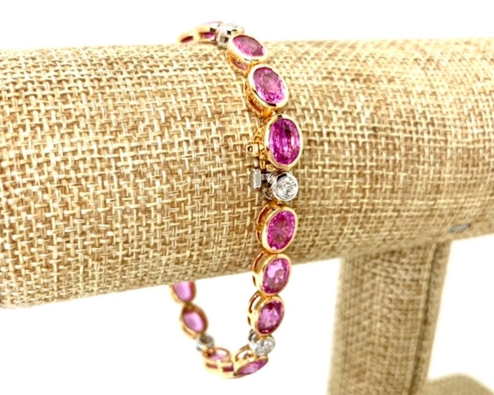 Pink Sapphire and Diamond Tennis Bracelet, Rose, White Gold, 19.17 Carat Total 2