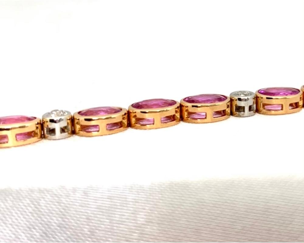 Artisan Pink Sapphire and Diamond Tennis Bracelet, Rose, White Gold, 19.17 Carat Total