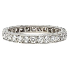 1917 Edwardian Old European Diamond Platinum Vintage Eternity Wedding Band Ring