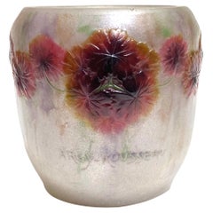 1917 Gabriel Argy-Rousseau Geranium Sauvage Vase in Pate de Verre Cameo Glass