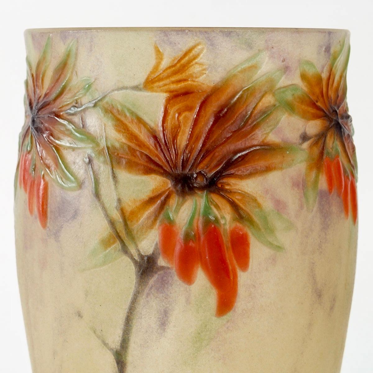 French 1917 Gabriel Argy Rousseau - Vase Lyciet De Barbarie Glass Pate De Verre