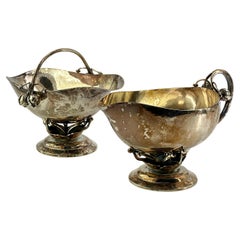 Antique 1917 Georg Jensen Denmark Sterling Rosebud Basket Sugar Pitcher Set Nº 235B