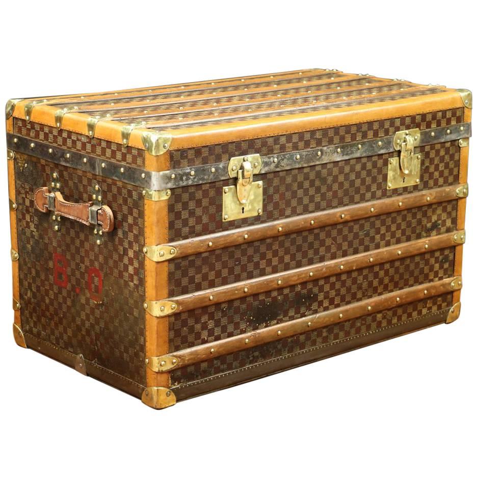 English Wooden Steamer Trunk with Iron Banding and Multiple