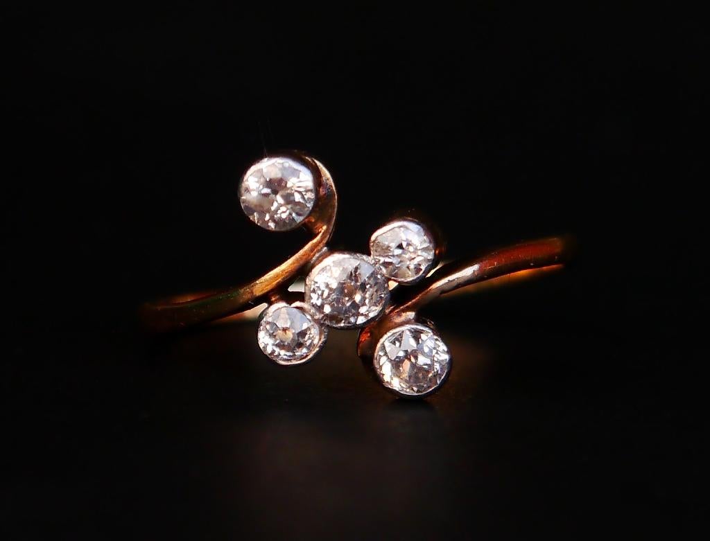 Art Nouveau 1917 Nordic Art Deco Ring 0.7ct Diamonds solid 18K Gold ØUS 7.75/ 1.8 gr For Sale