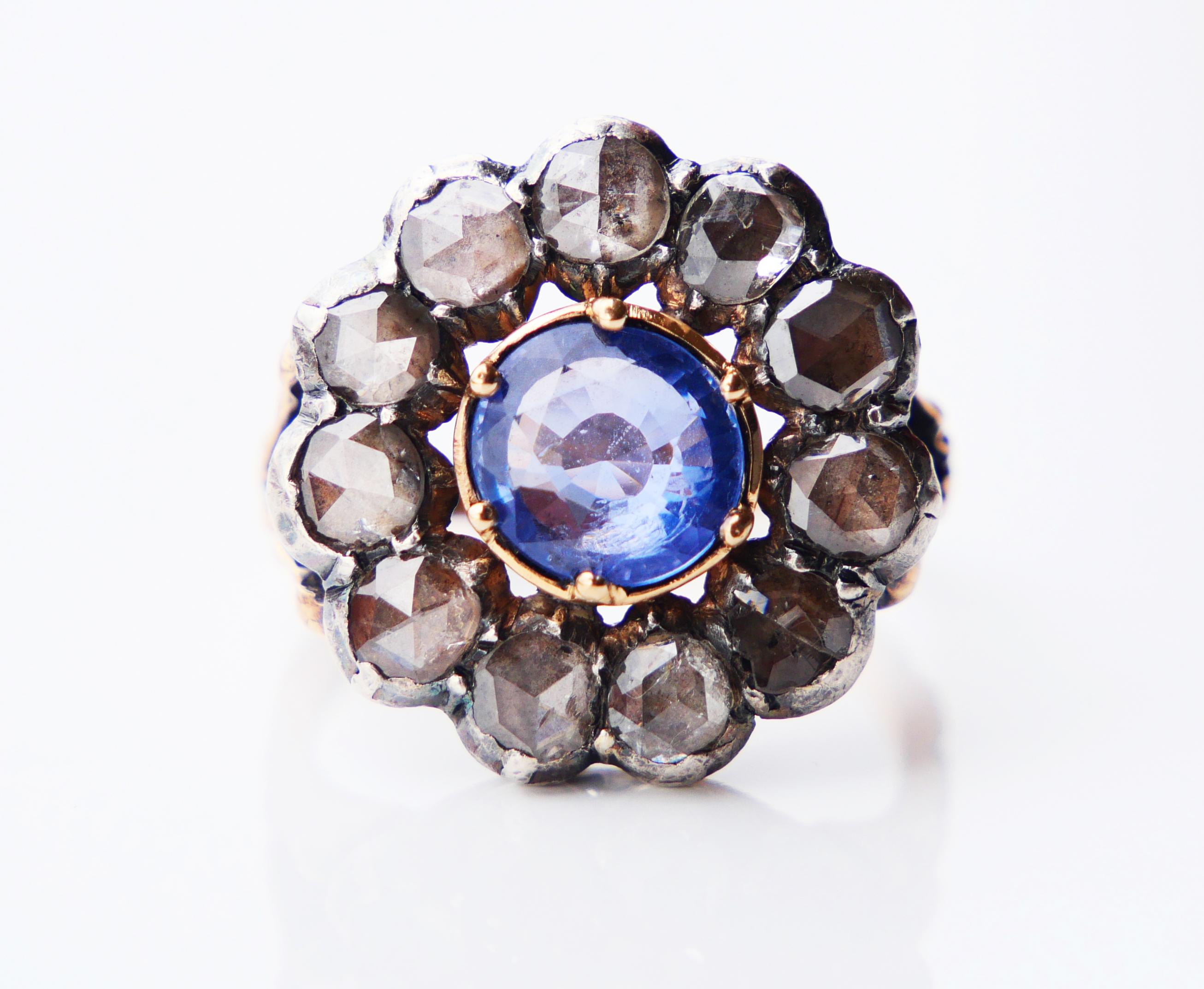 1917 Ring 2ct natural Sapphire 2.2 ctw Diamonds solid 18K Gold Silver Ø5US/6.7gr For Sale 5