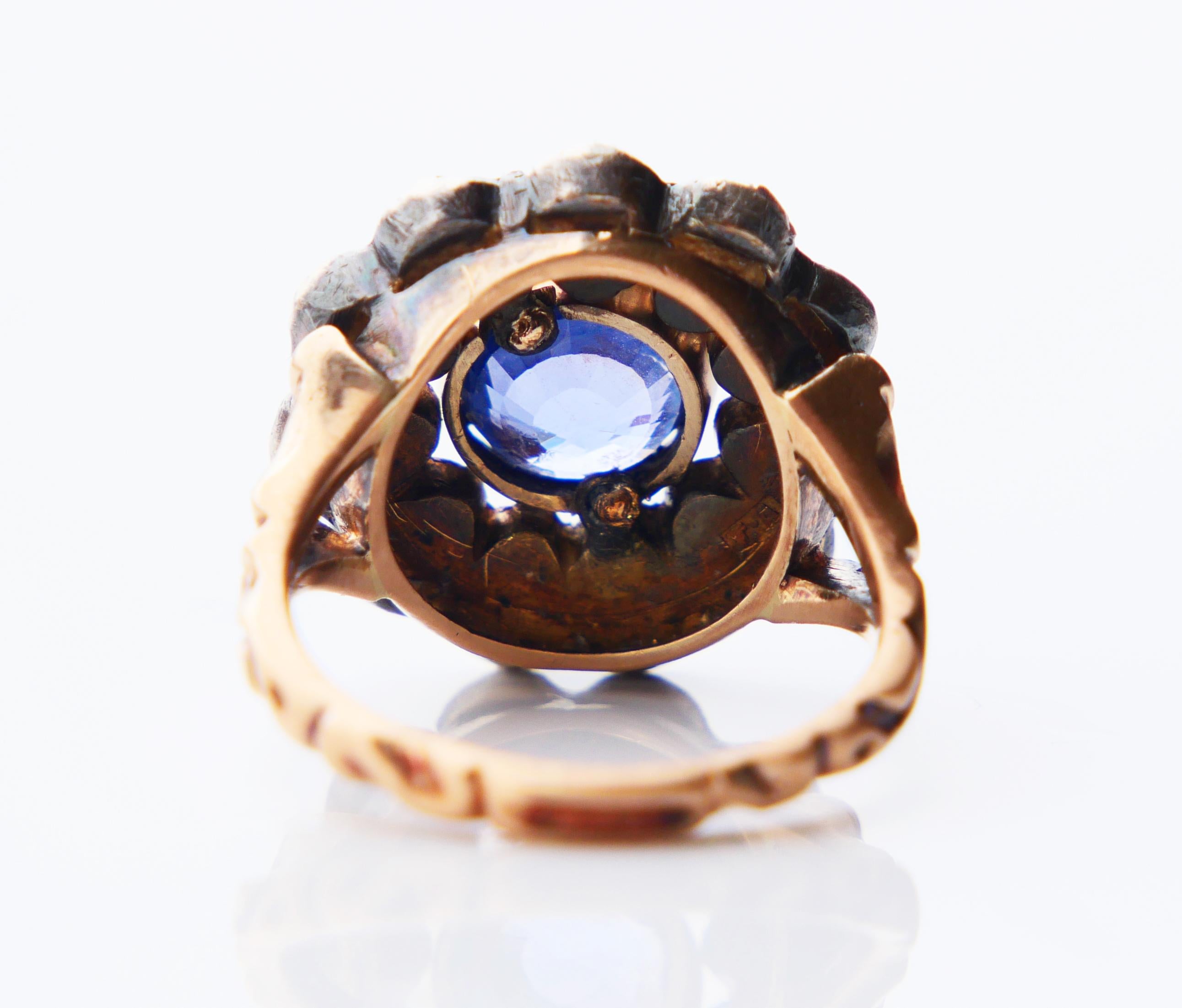 1917 Ring 2ct natural Sapphire 2.2 ctw Diamonds solid 18K Gold Silver Ø5US/6.7gr For Sale 6