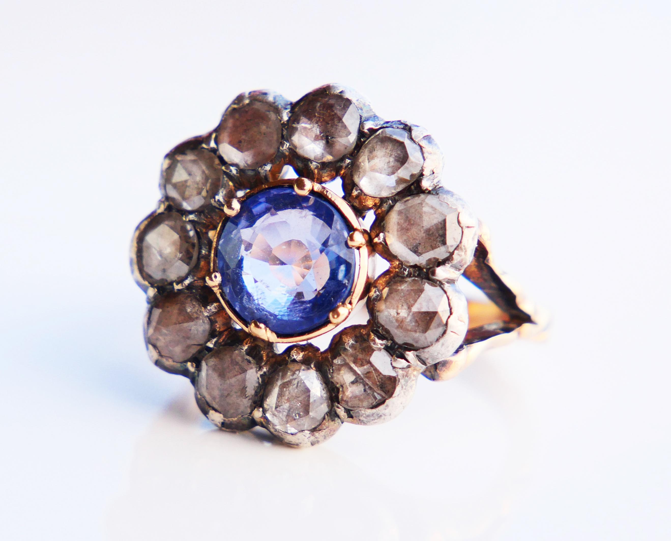 1917 Ring 2ct natural Sapphire 2.2 ctw Diamonds solid 18K Gold Silver Ø5US/6.7gr For Sale 7