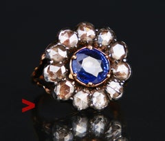 1917 Ring 2ct natural Sapphire 2.2 ctw Diamonds solid 18K Gold Silver Ø5US/6.7gr