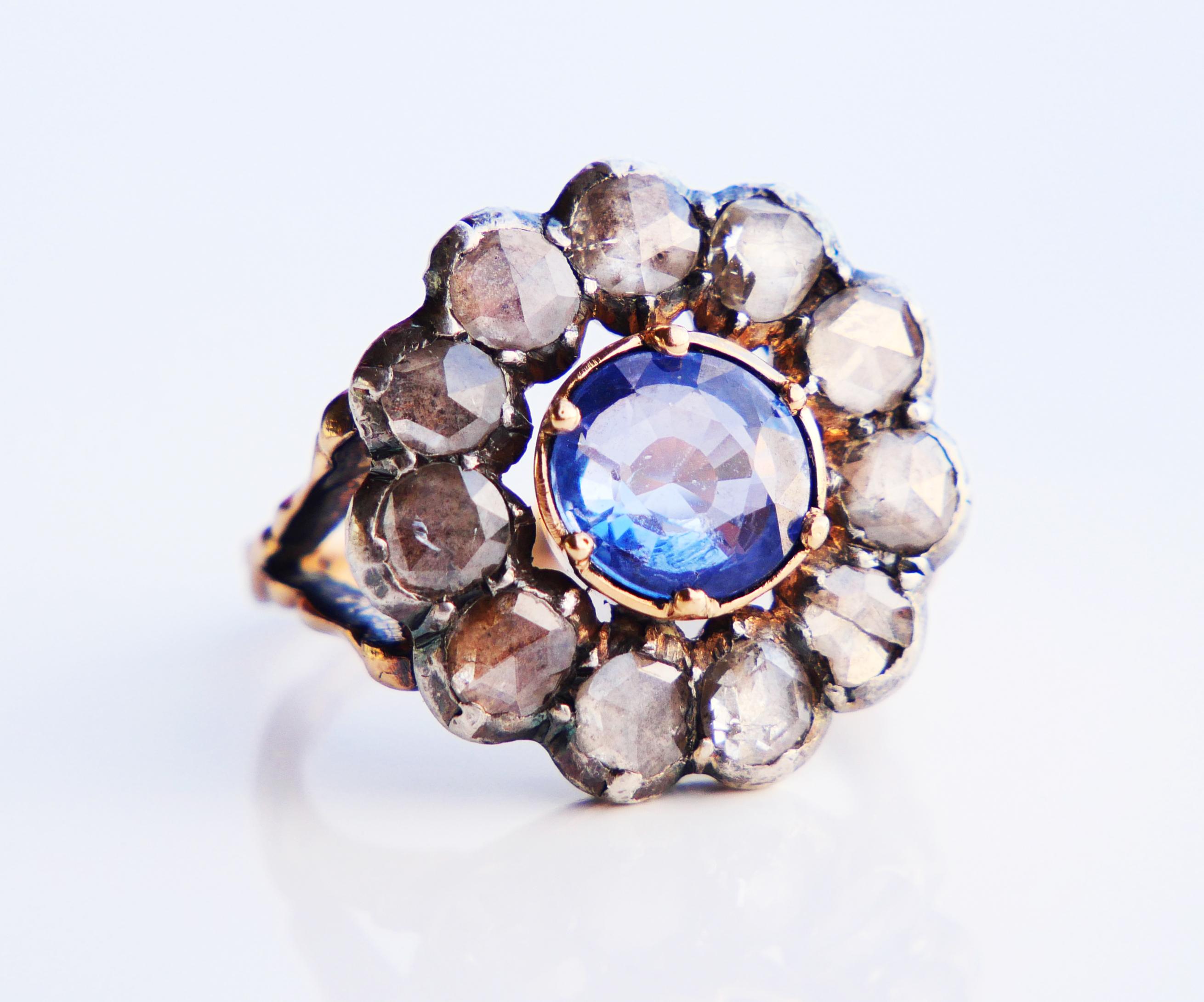 1917 Ring 2ct natural Sapphire 2.2 ctw Diamonds solid 18K Gold Silver Ø5US/6.7gr For Sale 4