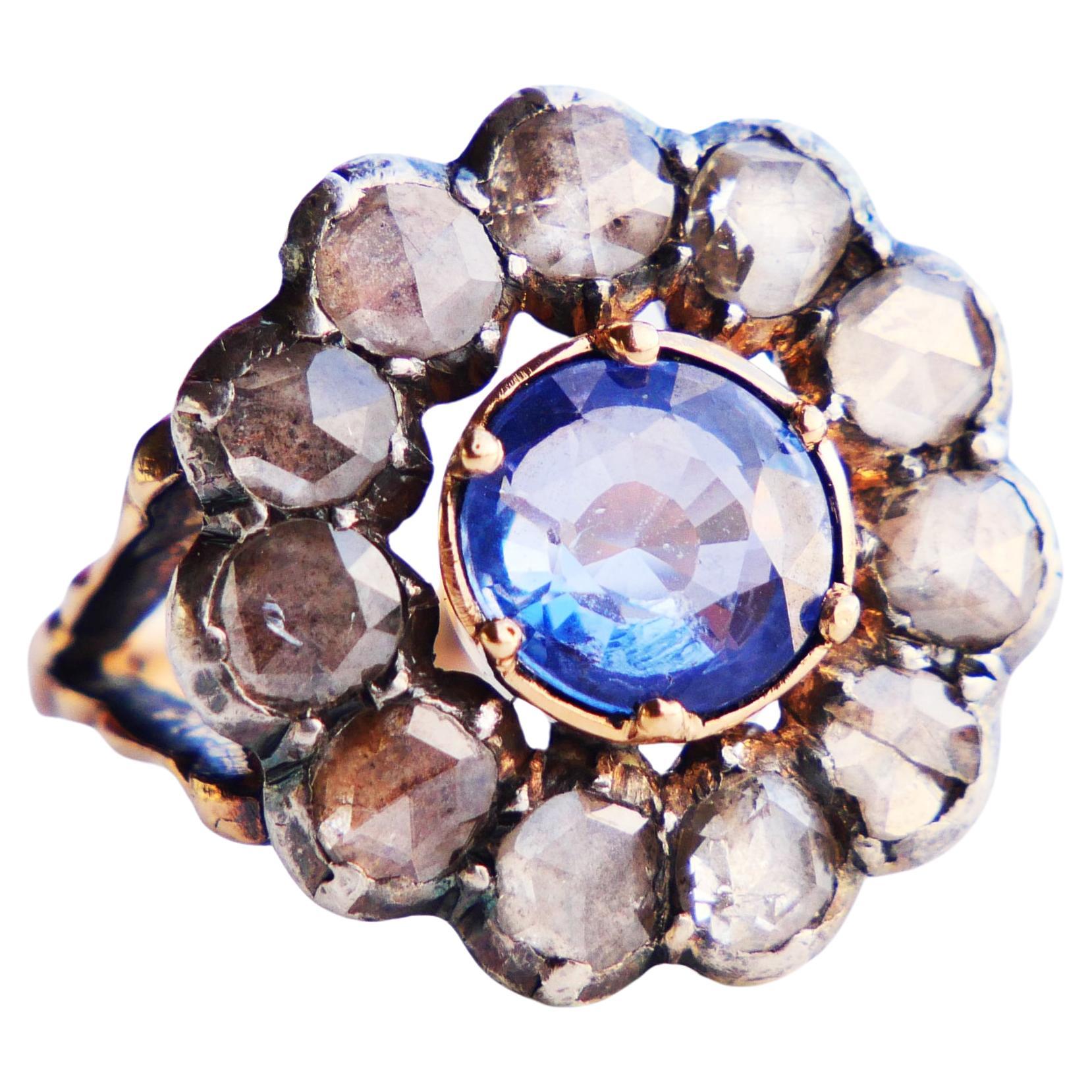1917 Ring 2ct natural Sapphire 2.2 ctw Diamonds solid 18K Gold Silver Ø5US/6.7gr For Sale