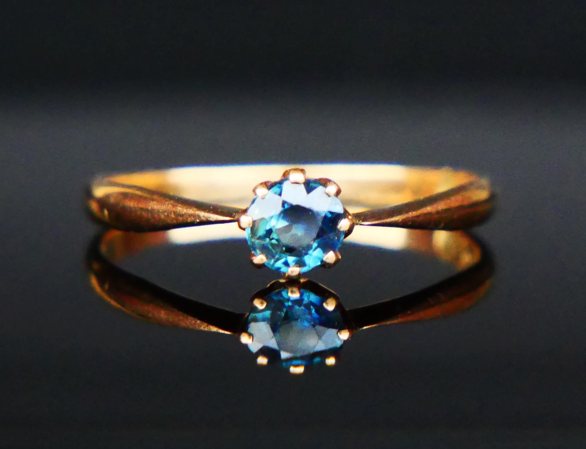 Art Deco 1917 Ring natural 0.5ct Blue Sapphire solid 18K Gold ØUS6.5/ 1.44 gr For Sale