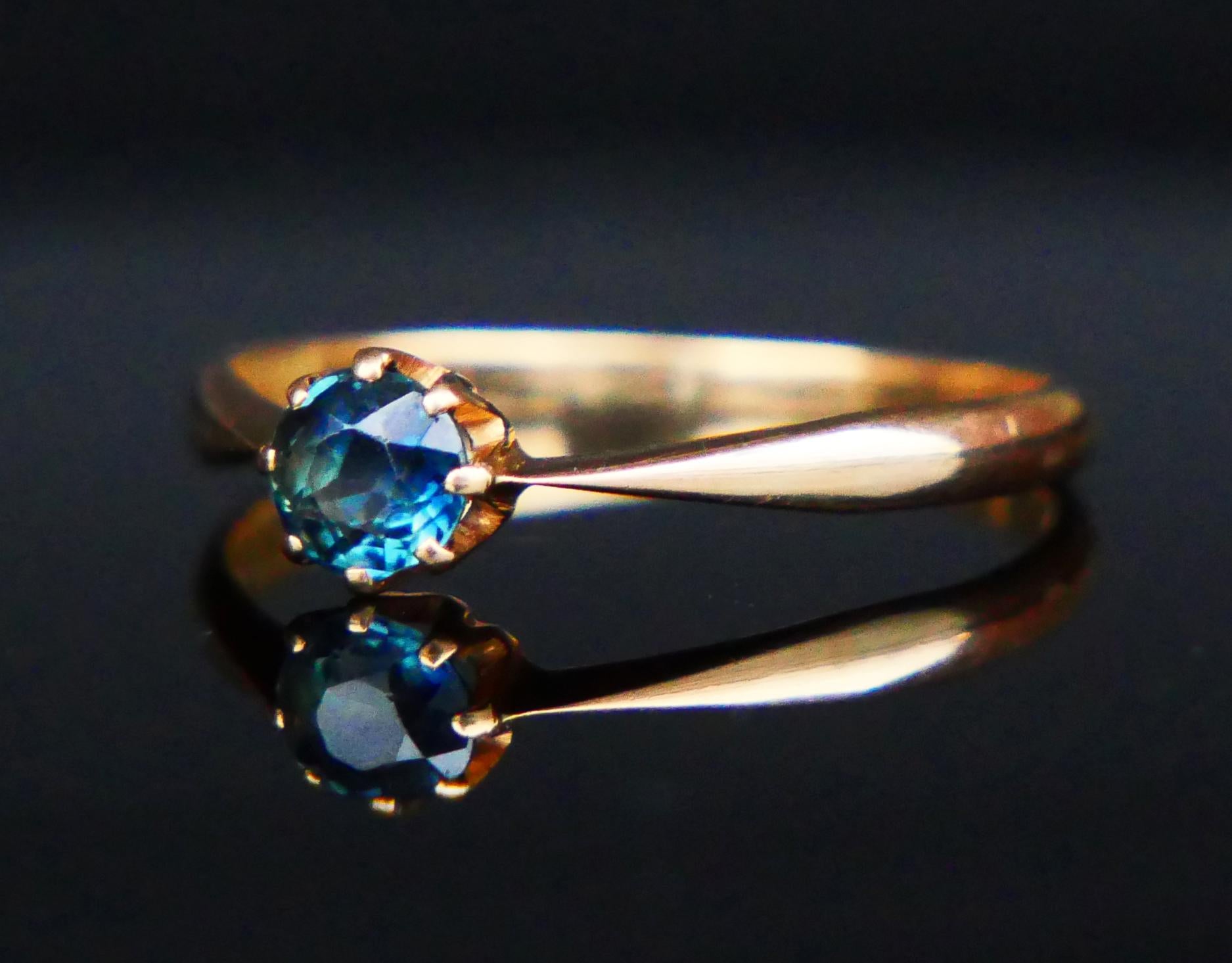 Old European Cut 1917 Ring natural 0.5ct Blue Sapphire solid 18K Gold ØUS6.5/ 1.44 gr For Sale