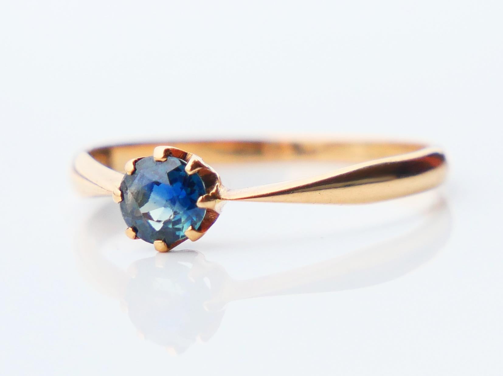 1917 Ring natural 0.5ct Blue Sapphire solid 18K Gold ØUS6.5/ 1.44 gr For Sale 3