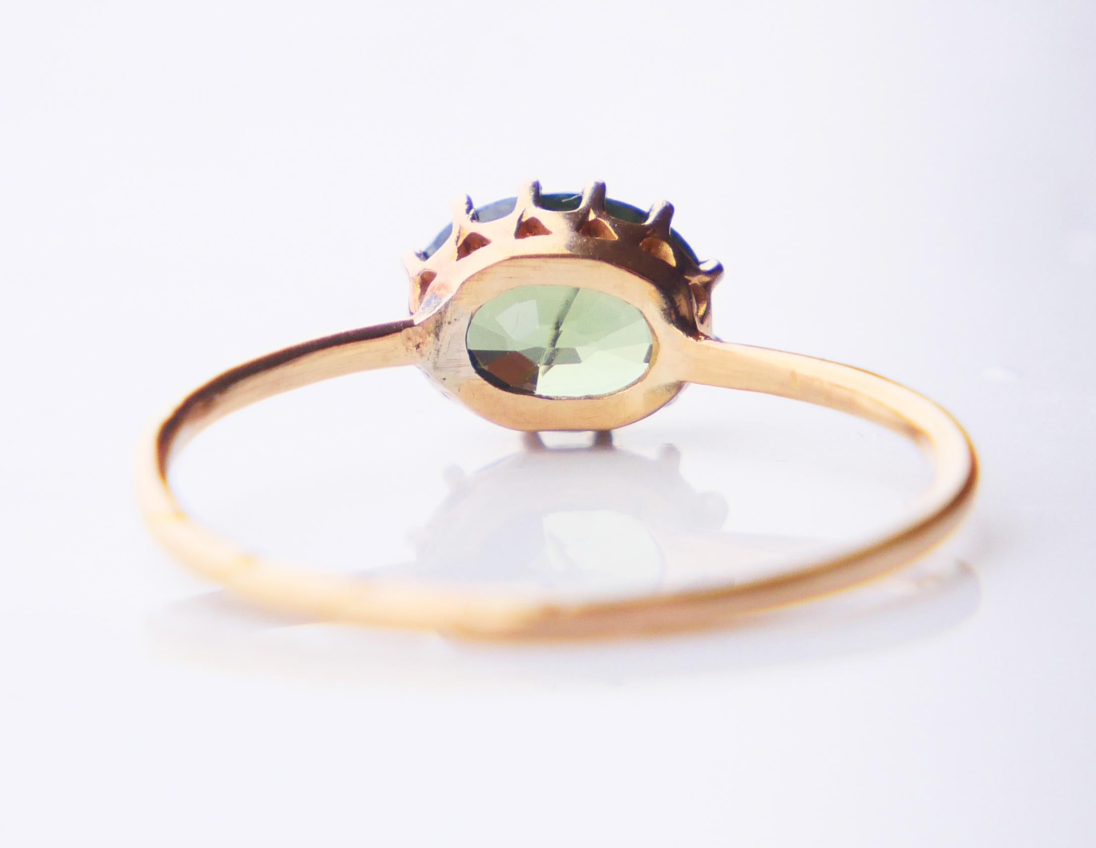 1917 Ring natural 1.4 ct Green Sapphire solid 18K Yellow Gold Ø US6.5 / 1.26gr 5