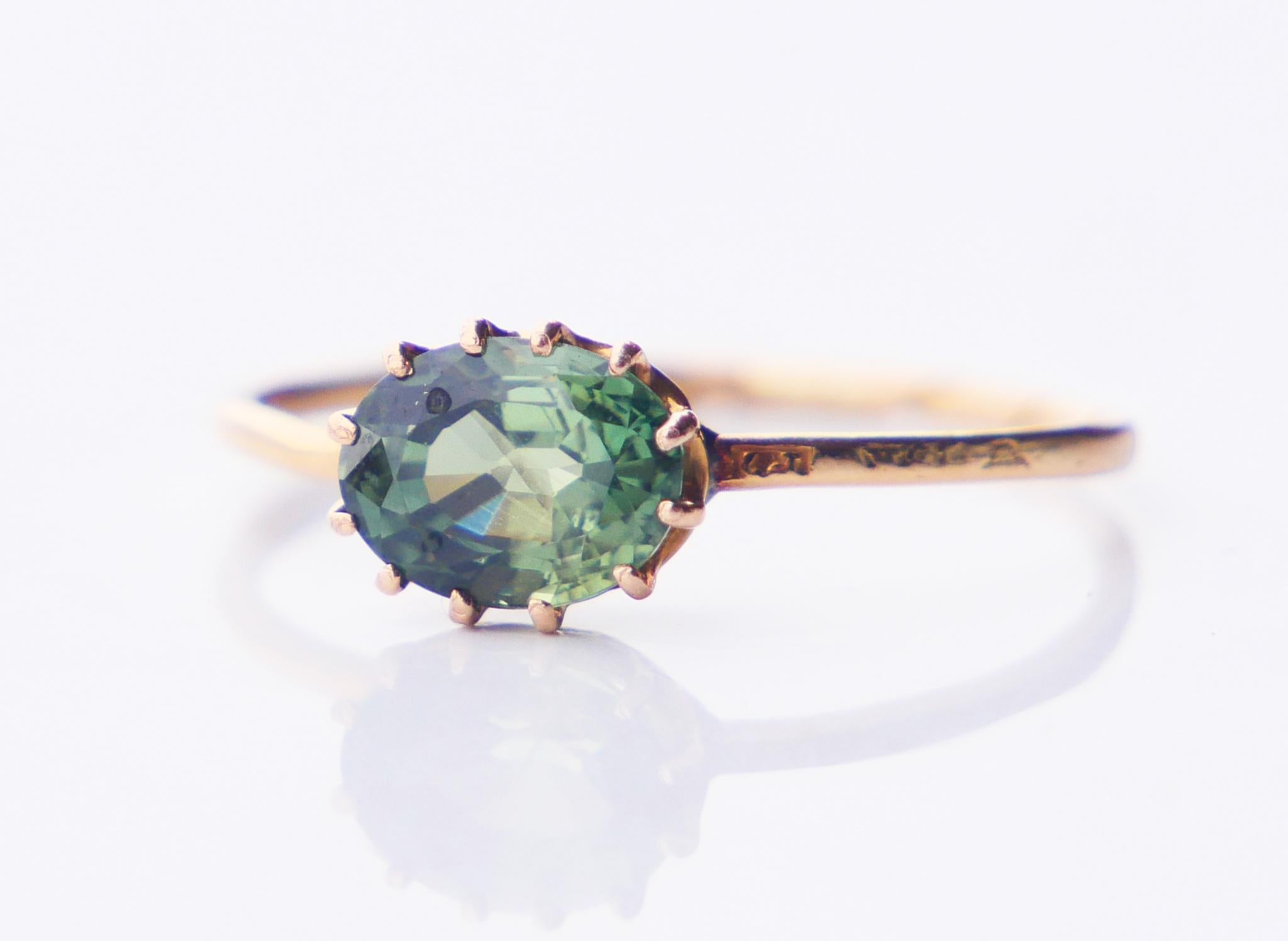1917 Ring natural 1.4 ct Green Sapphire solid 18K Yellow Gold Ø US6.5 / 1.26gr 6