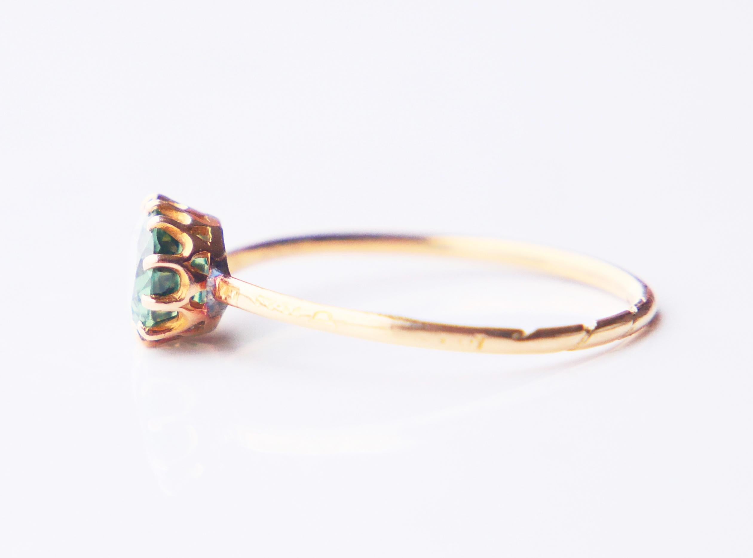 1917 Ring natural 1.4 ct Green Sapphire solid 18K Yellow Gold Ø US6.5 / 1.26gr 7