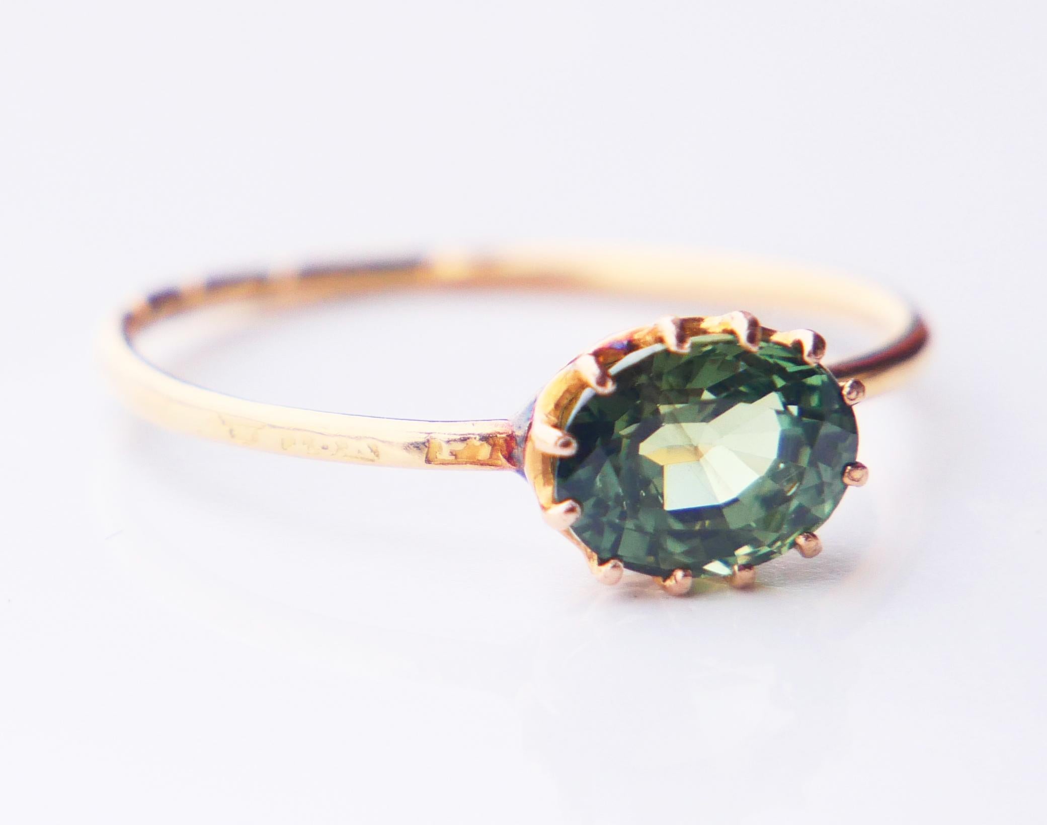 1917 Ring natural 1.4 ct Green Sapphire solid 18K Yellow Gold Ø US6.5 / 1.26gr 8