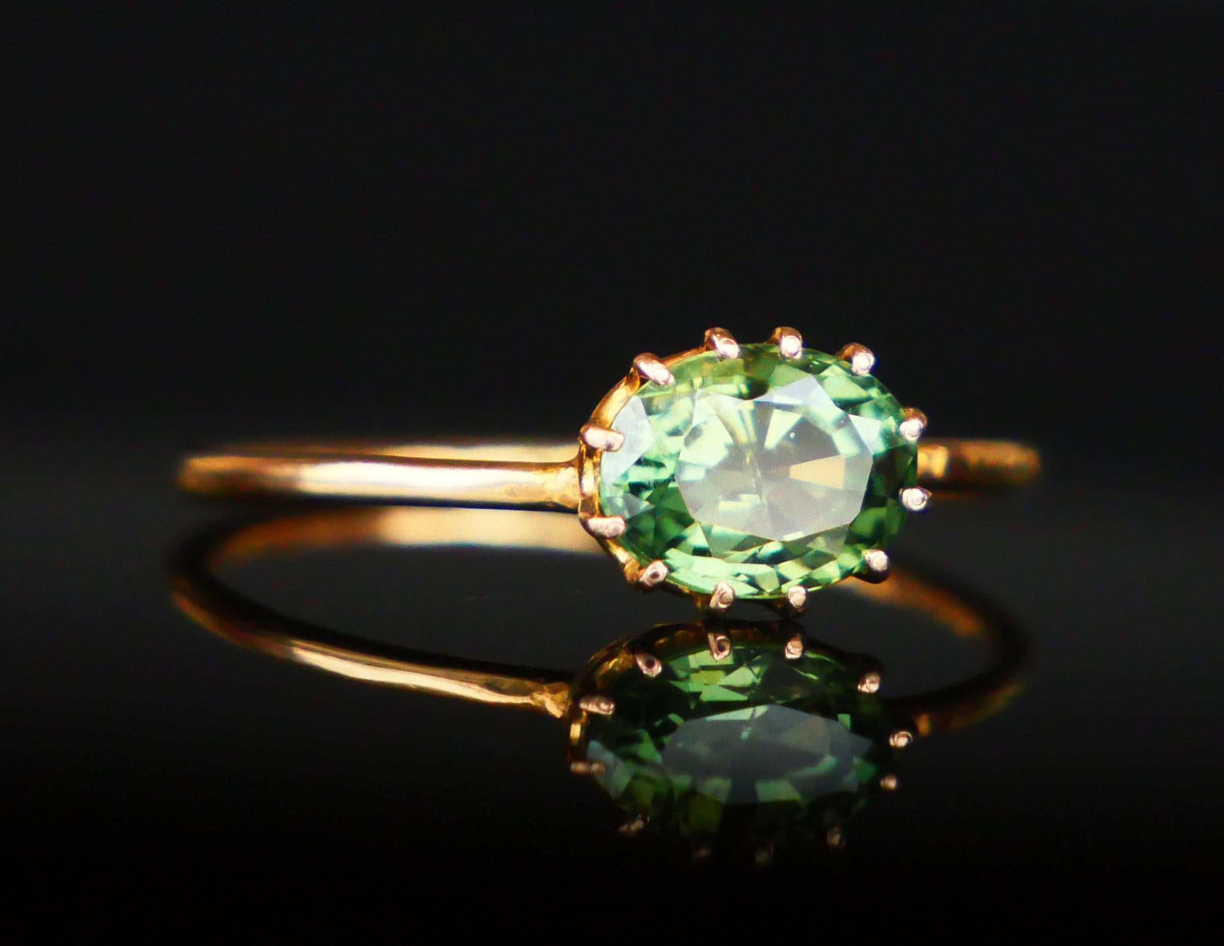 Art Deco 1917 Ring natural 1.4 ct Green Sapphire solid 18K Yellow Gold Ø US6.5 / 1.26gr